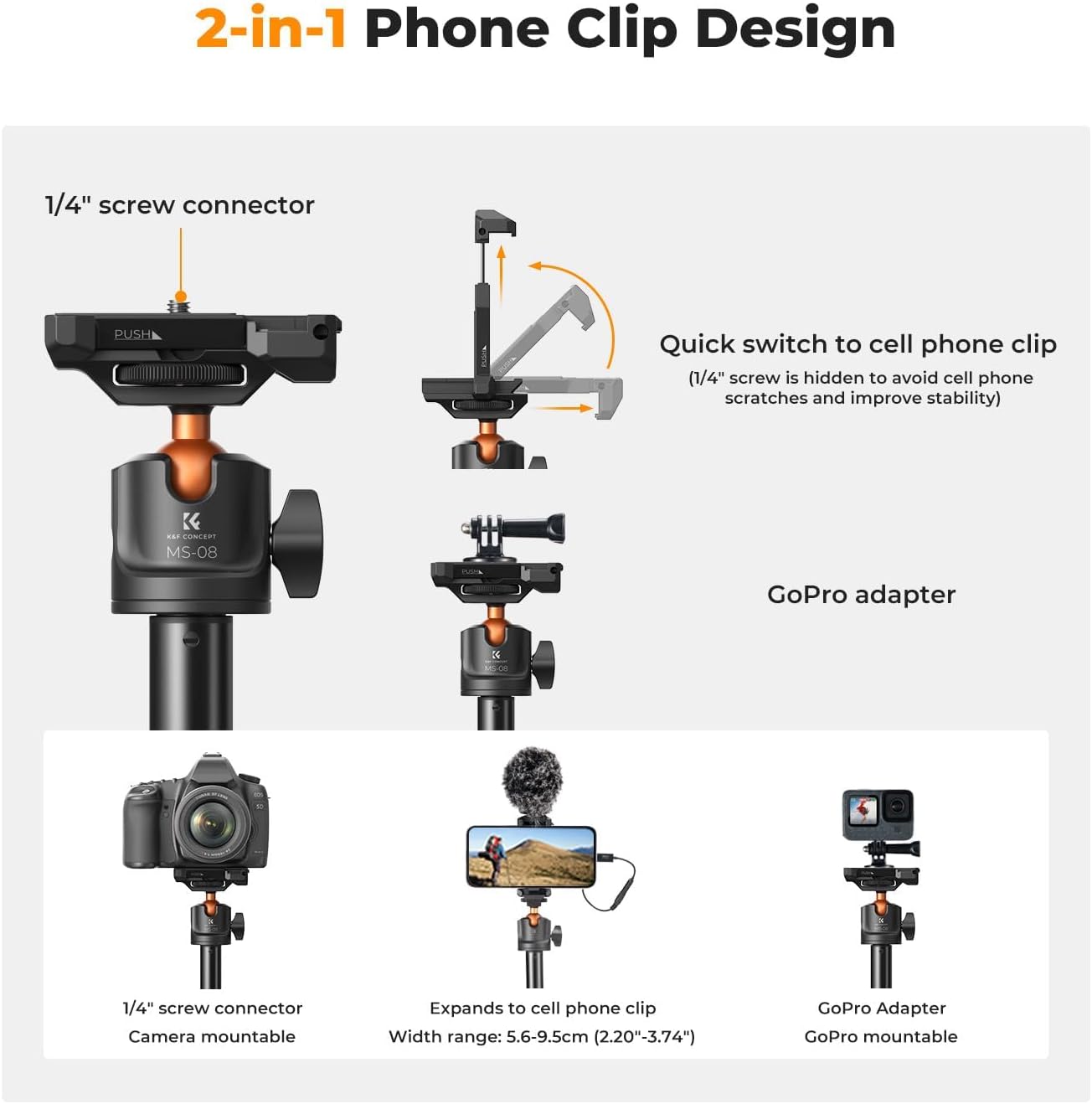 Thumbnail 2 de K&F CONCEPT 62" Selfie Stick Tripod with Remote