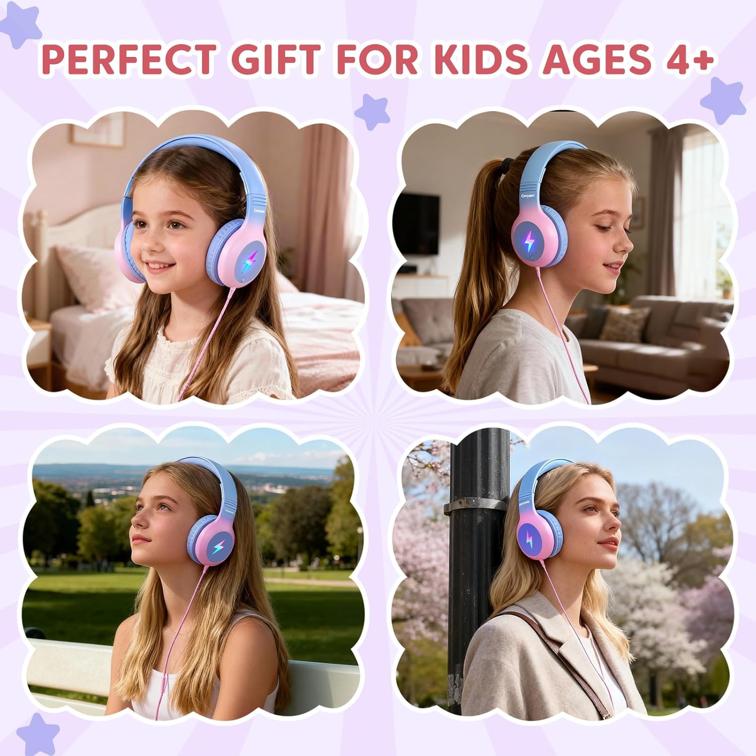 Thumbnail 5 de Cowyawn Kinder-Kopfhörer mit LED-Lichtern – USB-C Over-Ear, Mikrofon, 85/94 dB, Violet