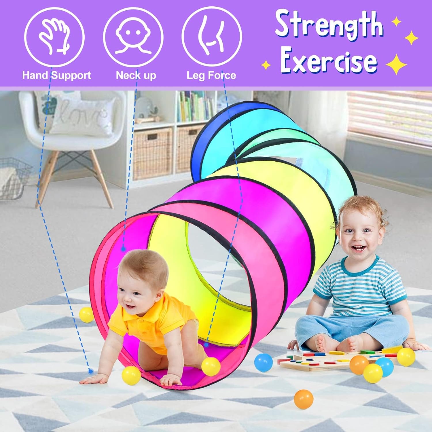Thumbnail 2 de Kids Play Tunnel Tent for Toddler (6-ft Pop Up) with Mesh – Durable, Safe Indoor/Outdoor Crawling Tunnel