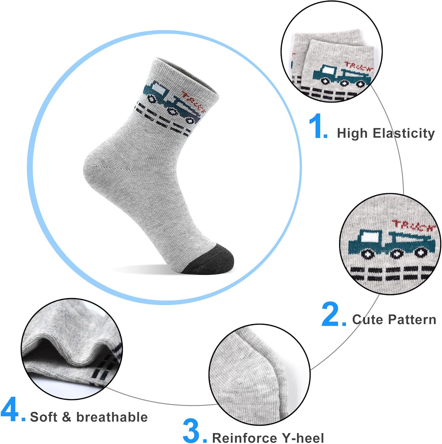 Thumbnail 2 de TRAMLE Boys’ 12-Pair Cotton Crew Socks (Cartoon, Cosy & Breathable) for Ages 1–7
