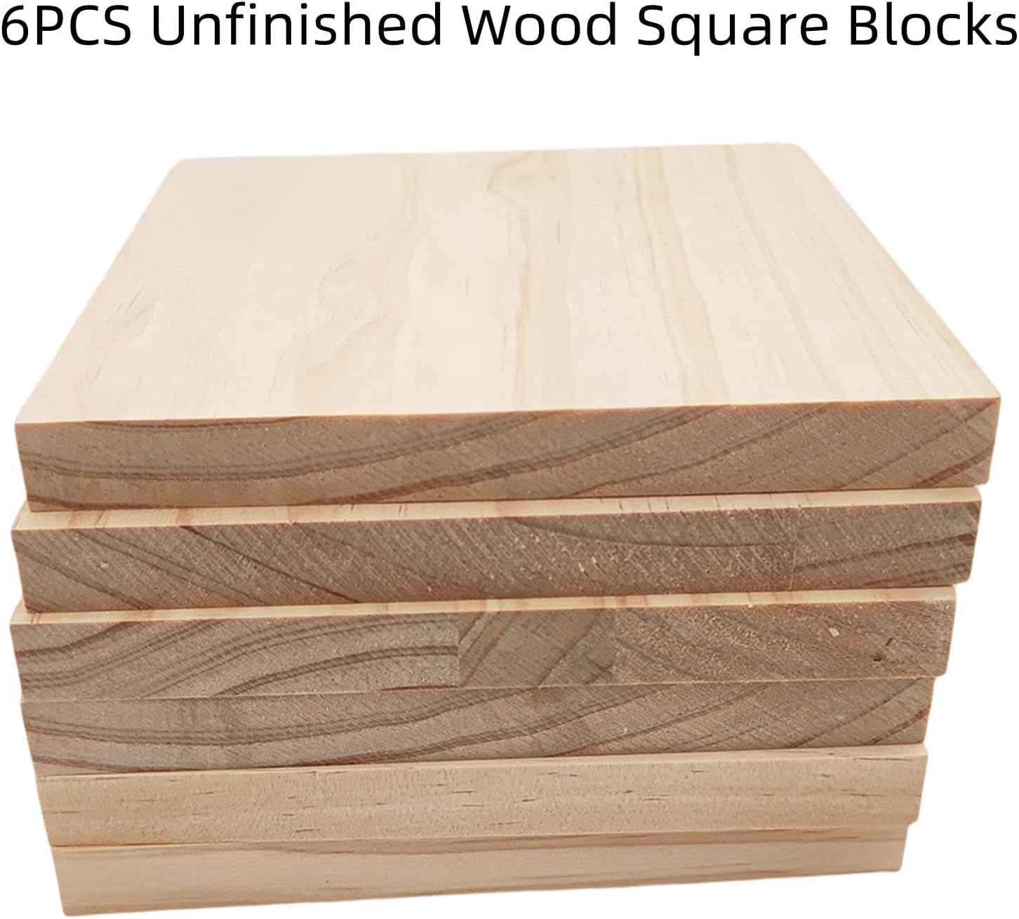 Detalle de Unlackierte quadratische Holzblöcke zum Basteln (15 x 15 x 1,5 cm) aus Kiefernholz, 6 Stück – blanke Holzquadrate für DIY