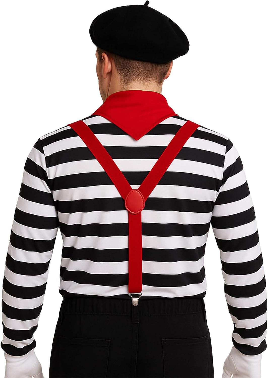 Detalle 2 de Men's 5-Piece French Mime Costume with Striped Shirt and Accessories