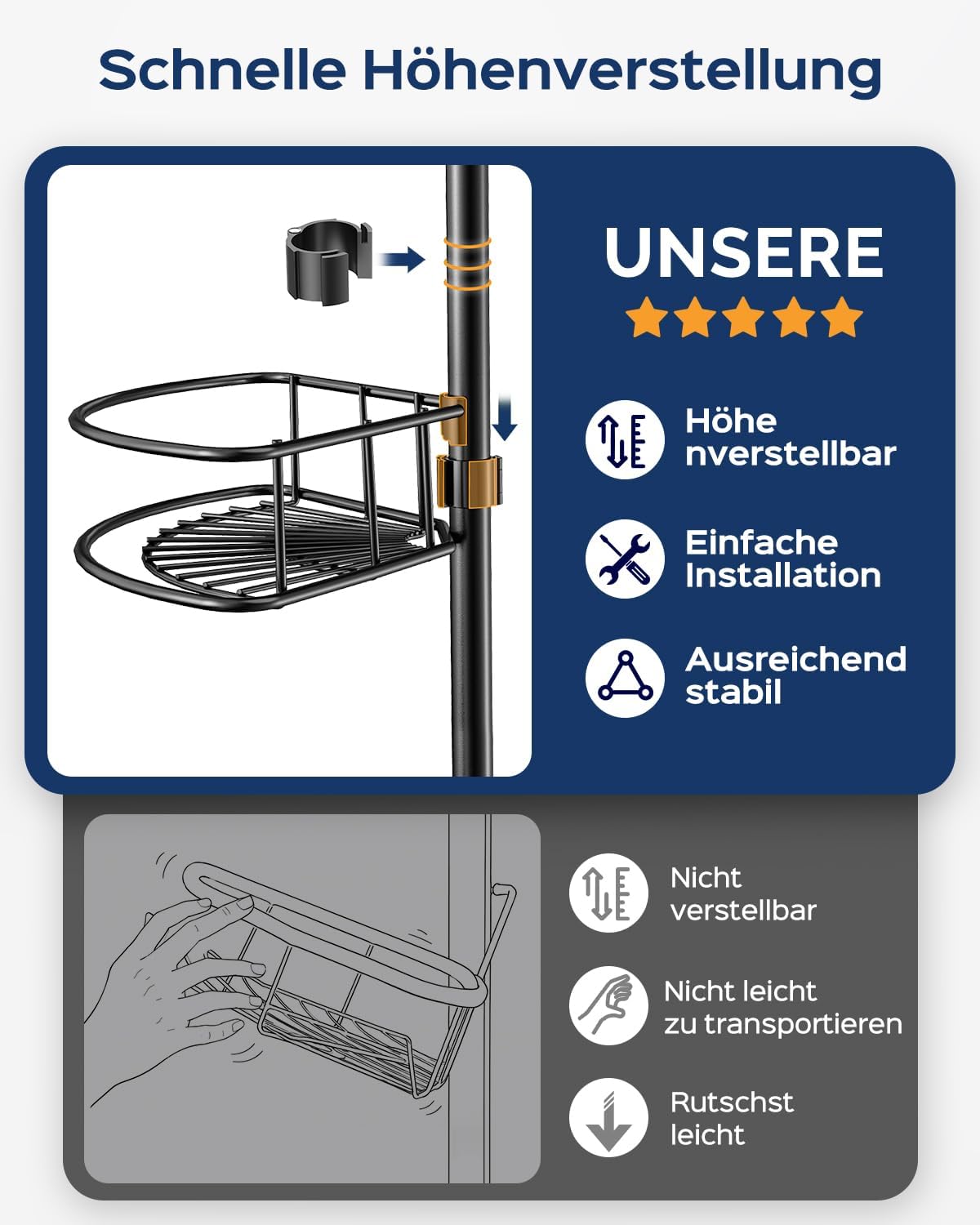 Thumbnail 6 de HAMITOR Teleskop Duschablage verstellbar 121–314 cm