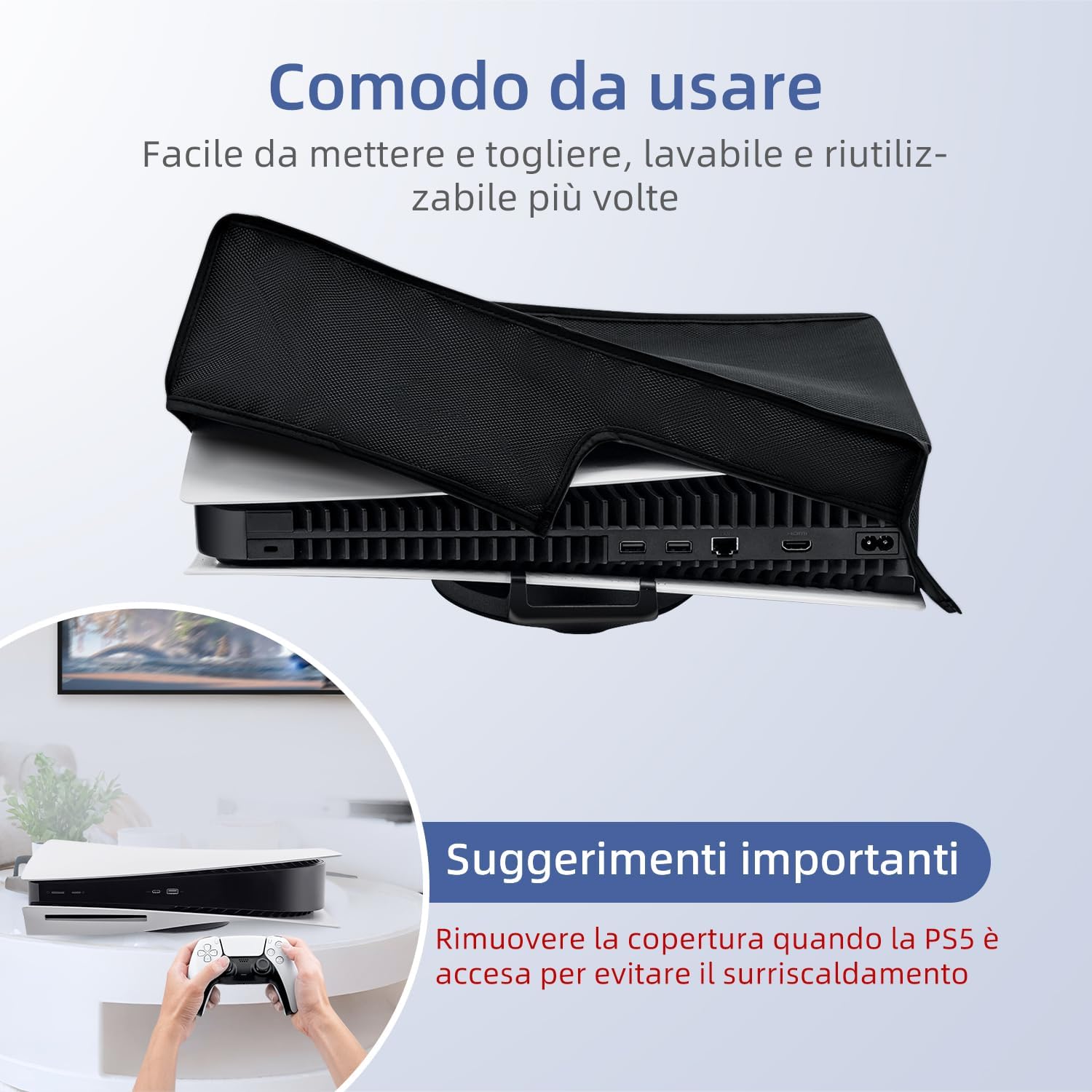 Detalle de Tolesum custodia protettiva antipolvere e antigraffio orizzontale per PS5 Digital Edition e Ultra HD (non per PS5 Slim/PS5 Pro)