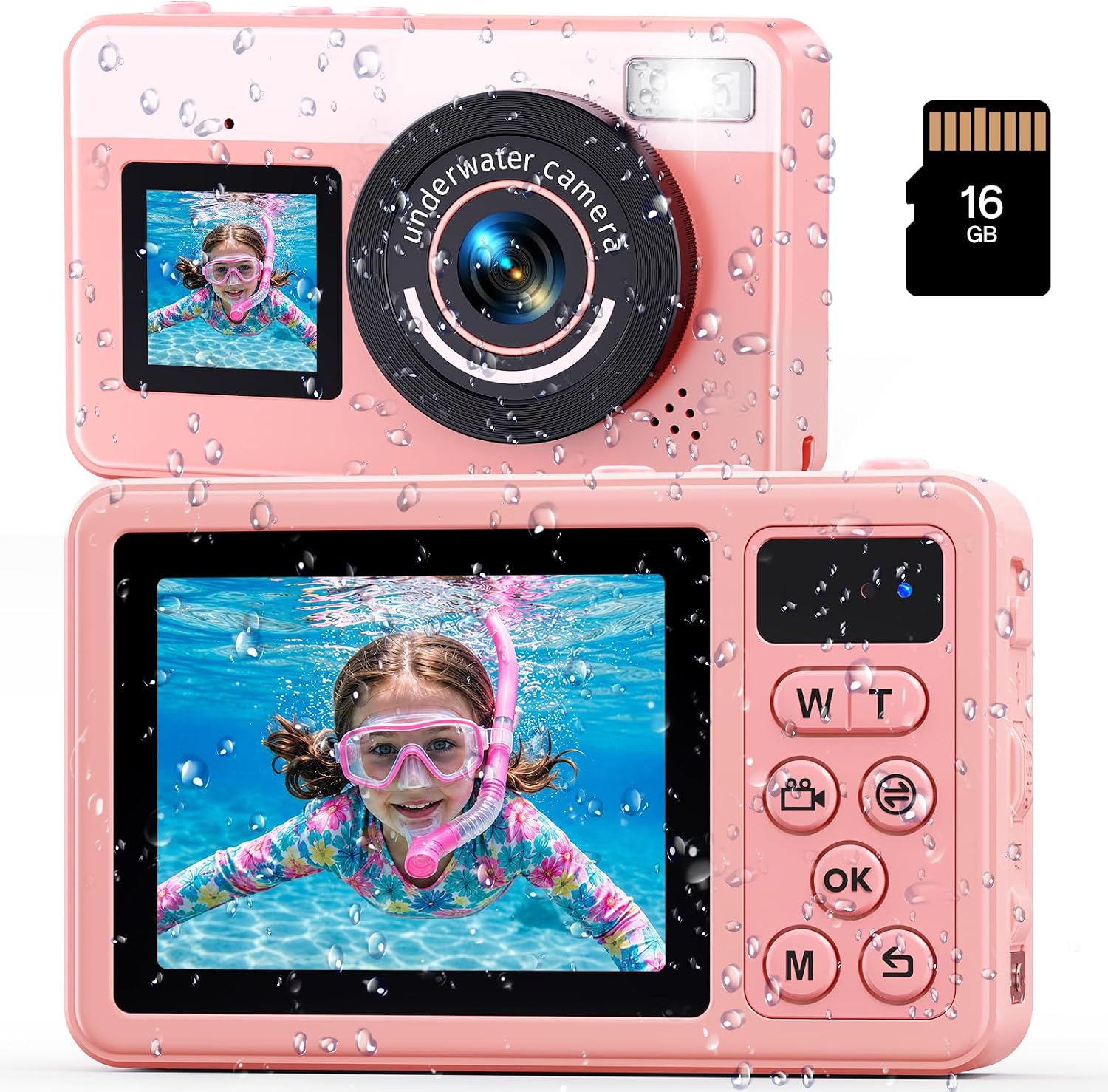 Detalle de Maxmango D70: Fotocamera subacquea 4K 48MP con doppio schermo e zoom 18x – Rosa