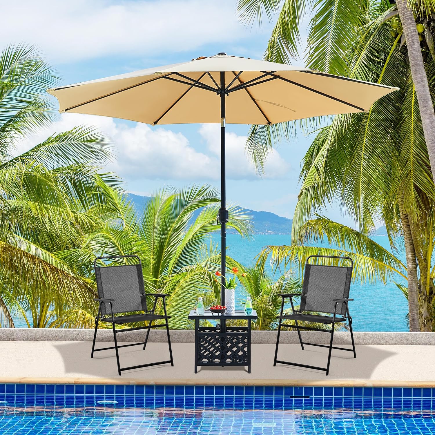 Thumbnail 1 de Yaheetech set di 2 sedie da giardino pieghevoli con braccioli, telaio in metallo e tessuto traspirante (portata 100 kg) – Nero