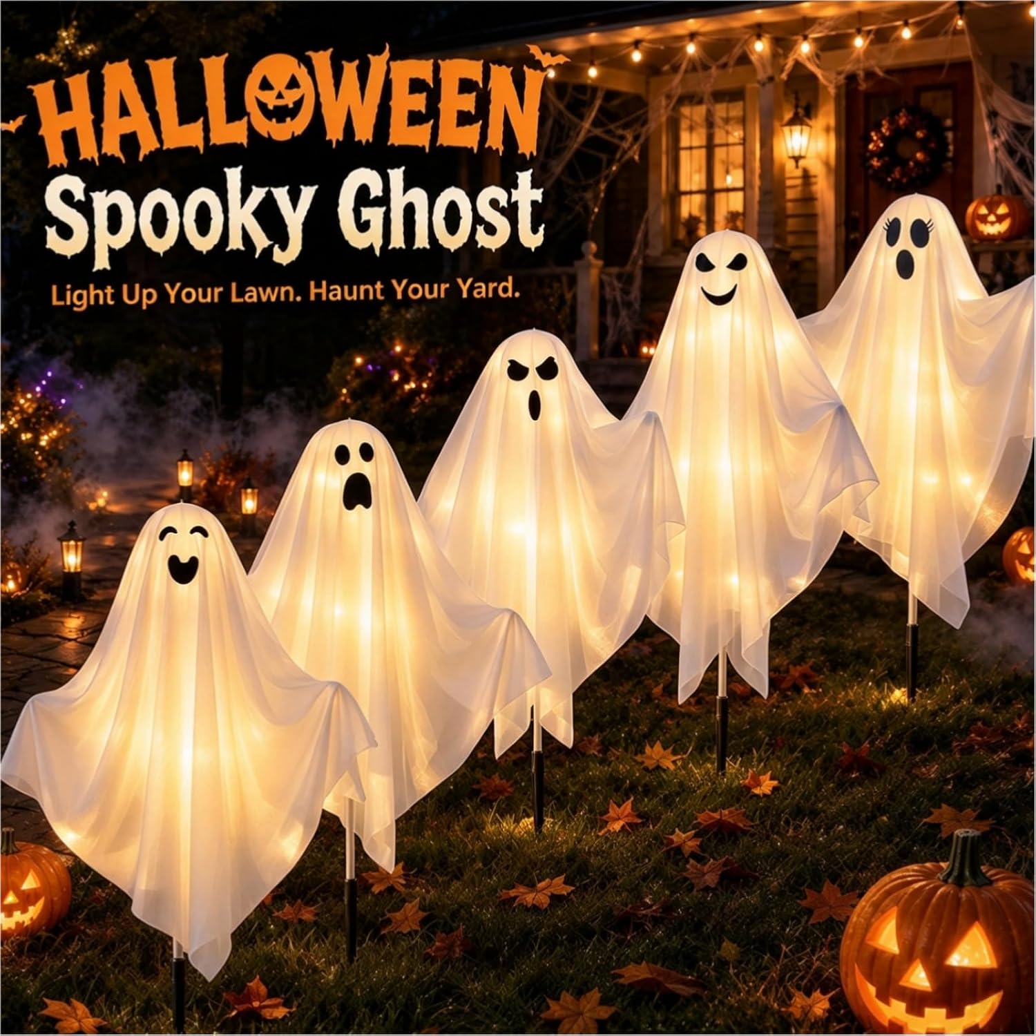 Thumbnail 1 de Solar Halloween Ghost Decorations, 5-Piece Set