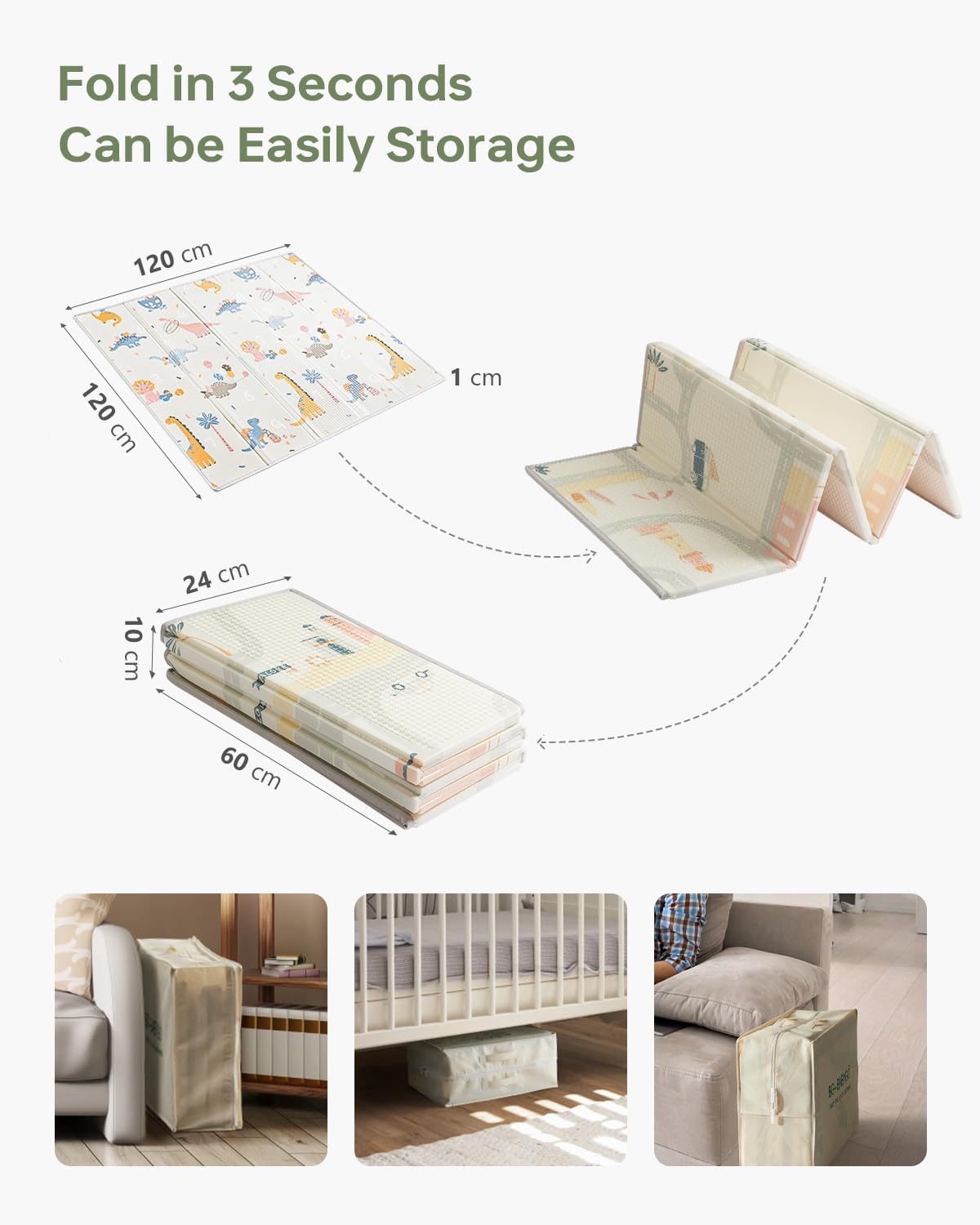 Thumbnail 5 de BG-BABYGO Foldable Baby Play Mat (120x120x1CM) – Waterproof Reversible Crawling & Play Floor Mat