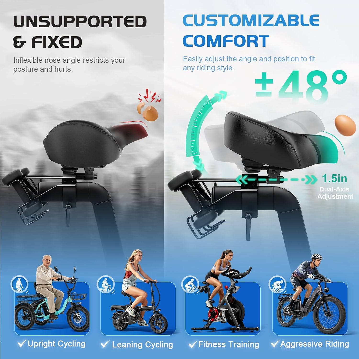 Thumbnail 5 de Twomaples Extra Wide Bike Seat for Women & Men — Oversized Comfort Saddle for Peloton, Exercise, Electric, Mountain & Cruiser Bikes
