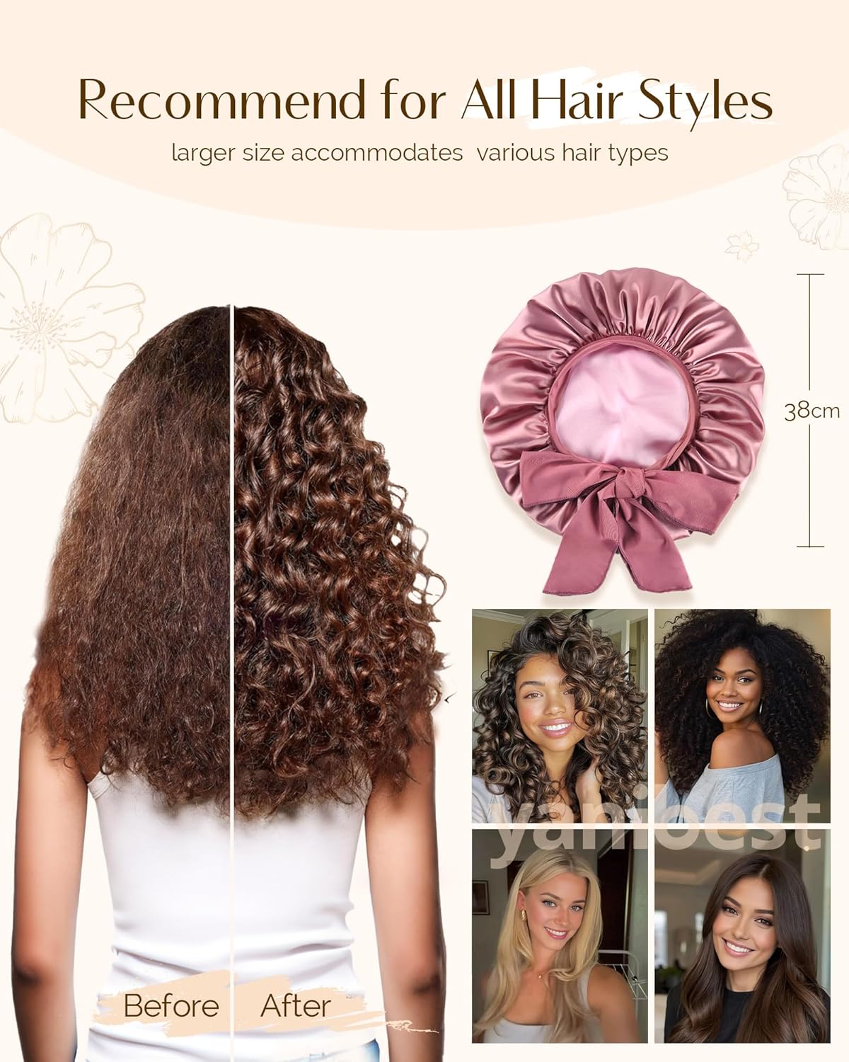 Thumbnail 3 de YANIBEST Satin Seide Haube – Double Layer Hair Bonnet für lockiges Naturhaar, verstellbares Bindeband