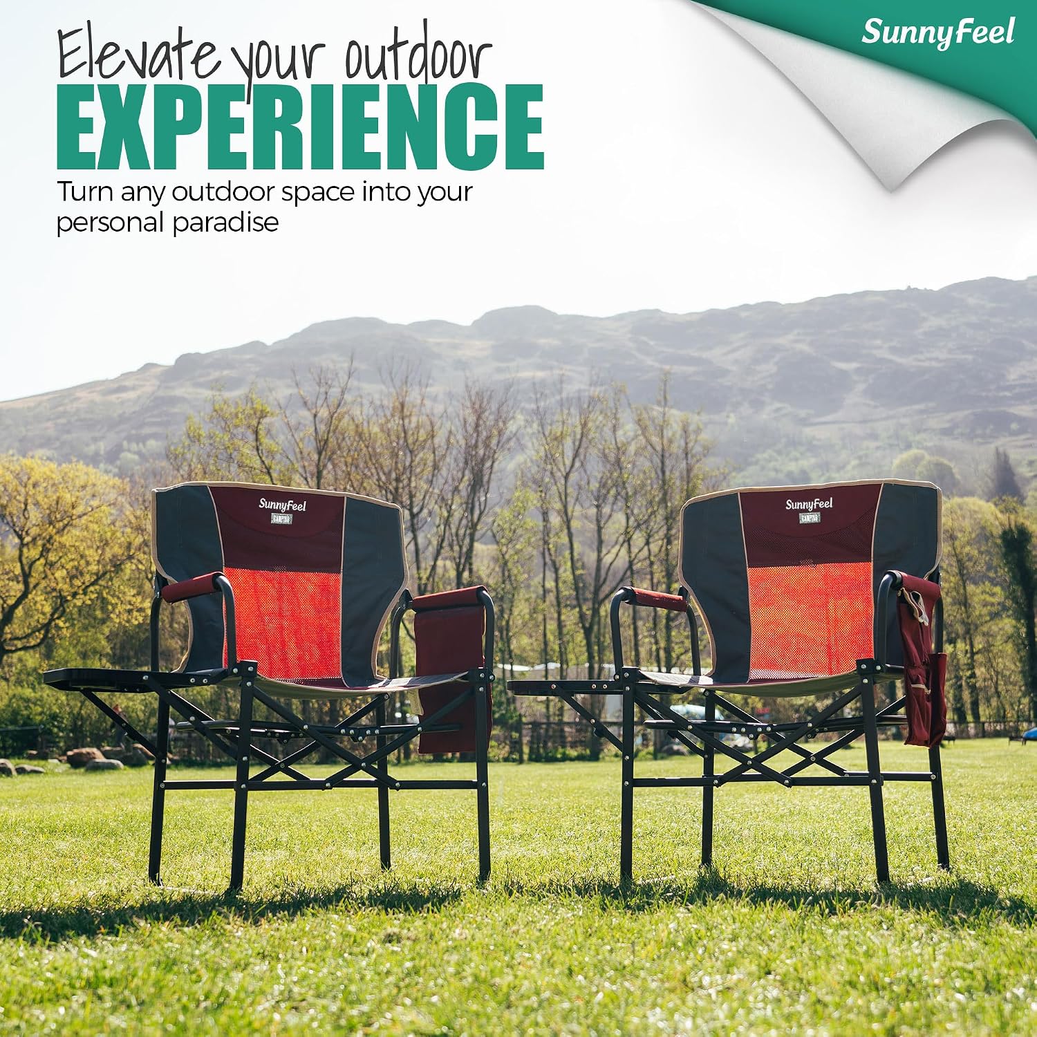 Detalle de SUNNYFEEL Camping Director Chair with Side Table — Heavy-Duty Foldable Chair for Outdoors