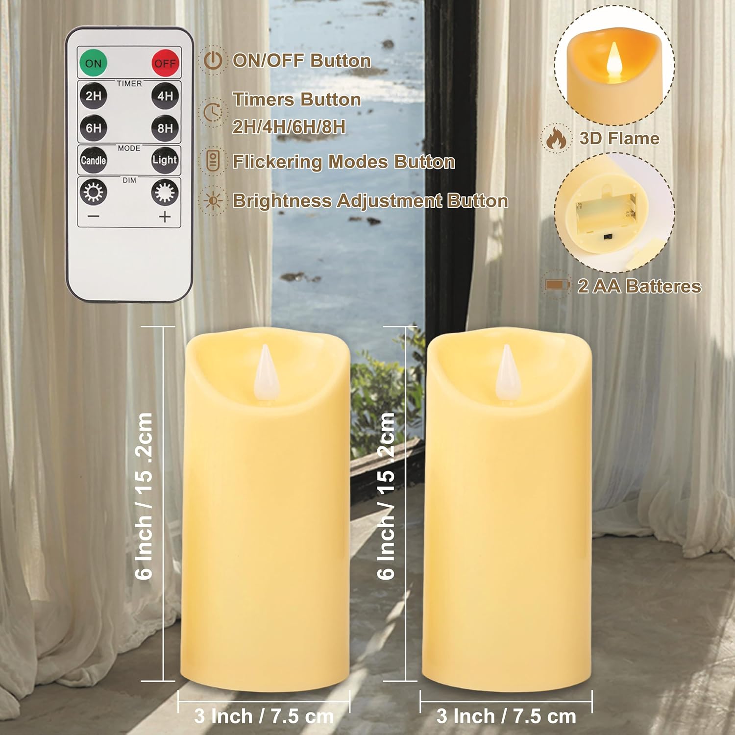 Detalle 2 de Auralome LED Battery Pillar Candle 6in
