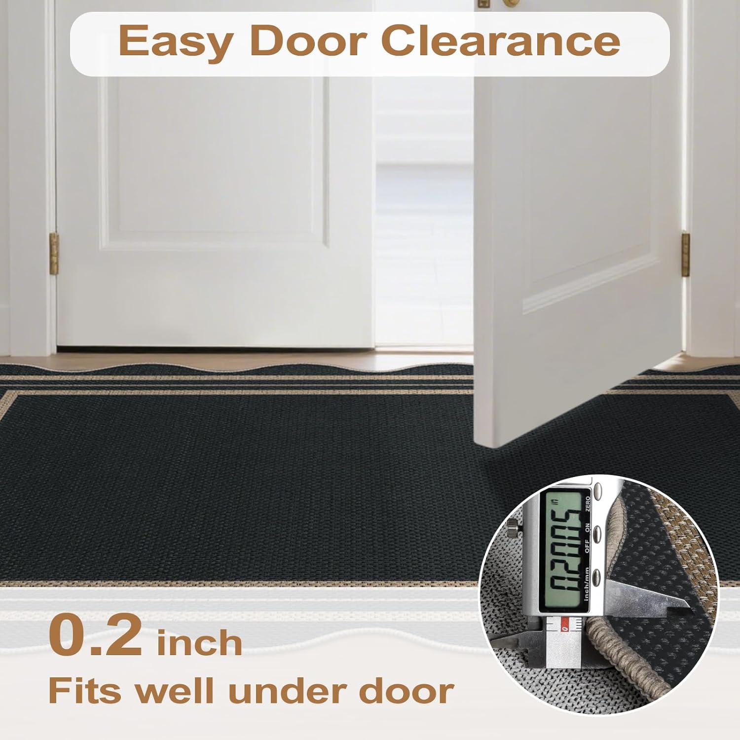 Thumbnail 5 de LORWER Scalloped Easy Jute 3x5 Outdoor Rug (Black Charcoal) — Washable Non-Slip Entryway Door Mat