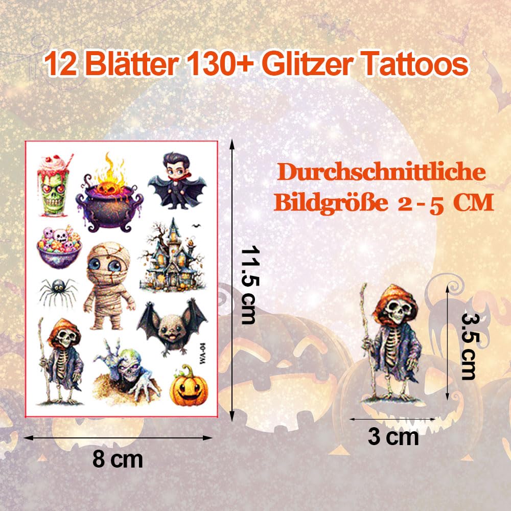 Thumbnail 2 de Halloween Tattoos für Kinder – 12 Blätter Glitzer-Tattoos