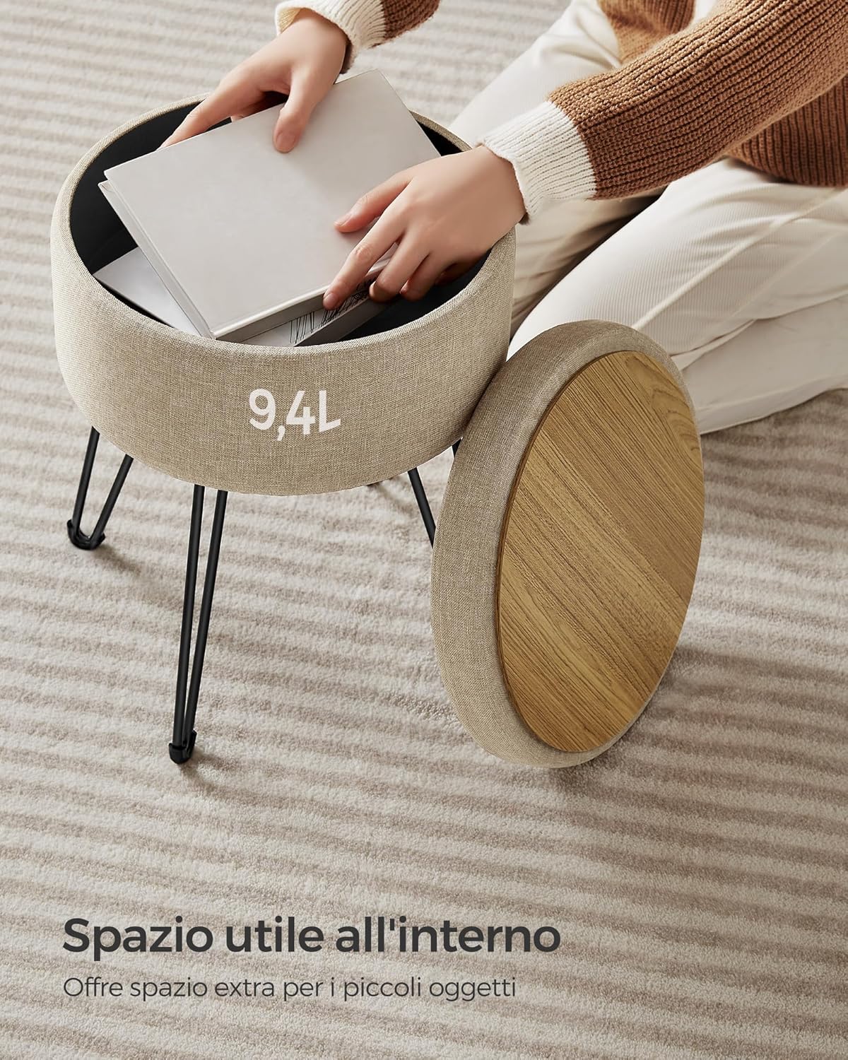 Detalle 2 de SONGMICS Sgabello Pouf Contenitore Marrone