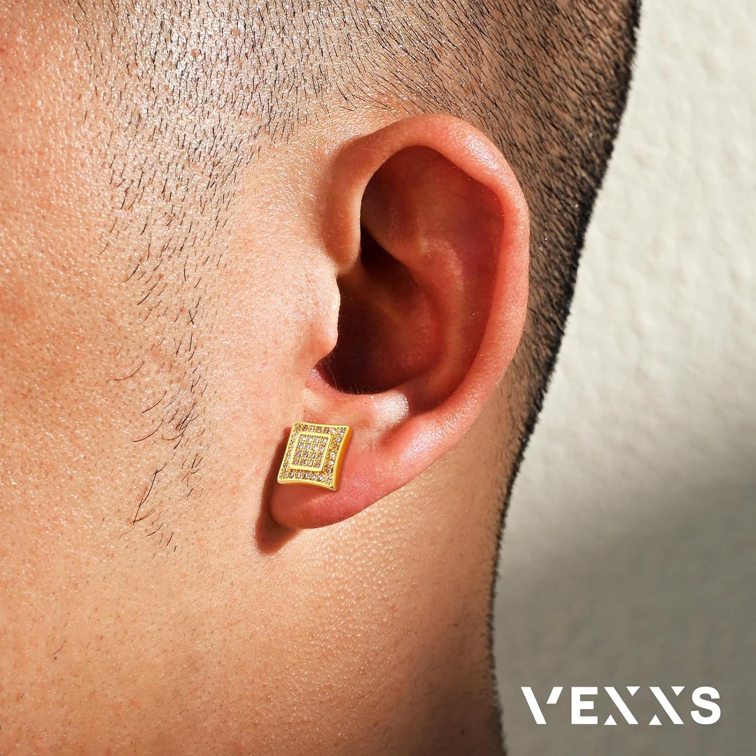 Detalle 2 de VEXXS Herren Ohrringe Silber 925 – 18K Gold/Weißgold beschichtet, 5A Zirkonia