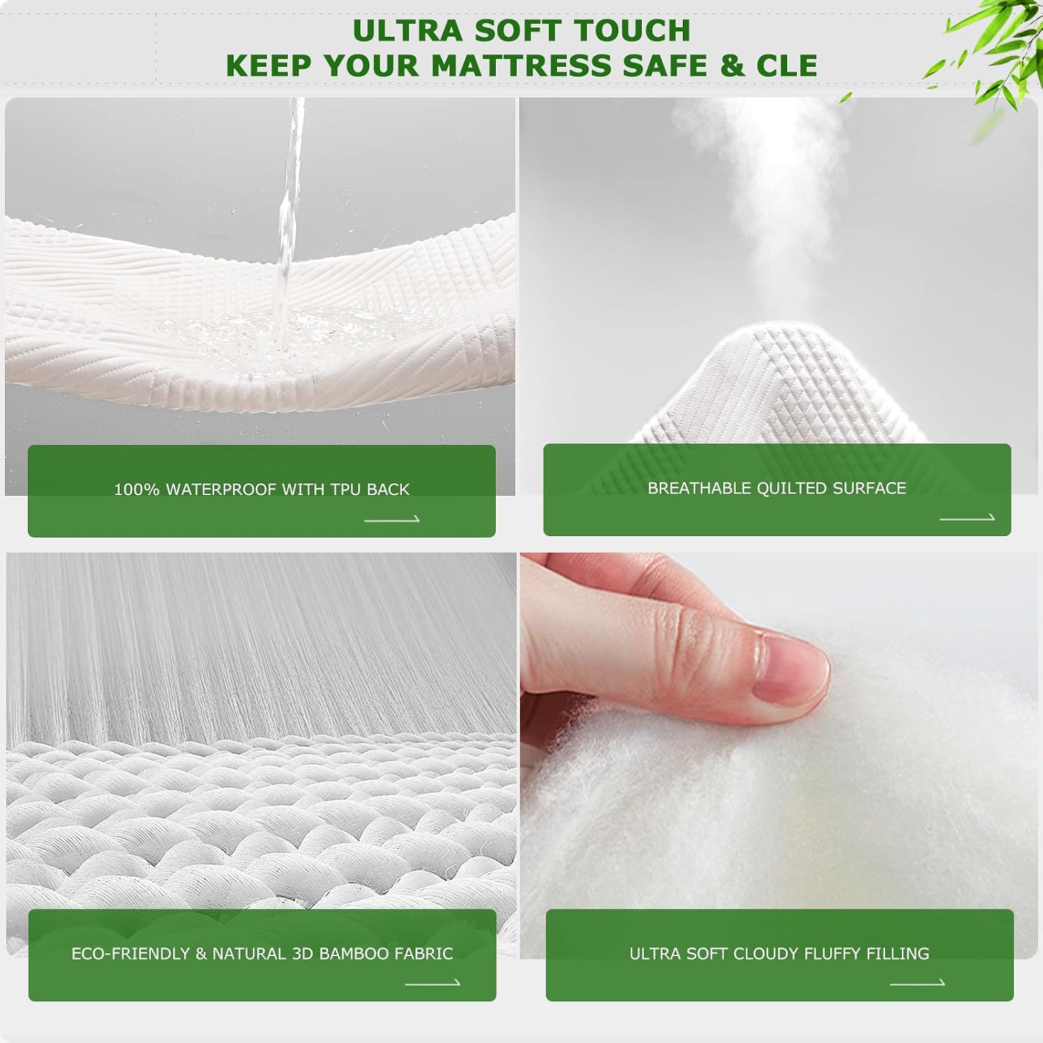 Detalle de GRT Bamboo Waterproof Mattress Protector Double Bed with 3D Air Fabric and 30cm Deep Skirt (137 x 190 cm)