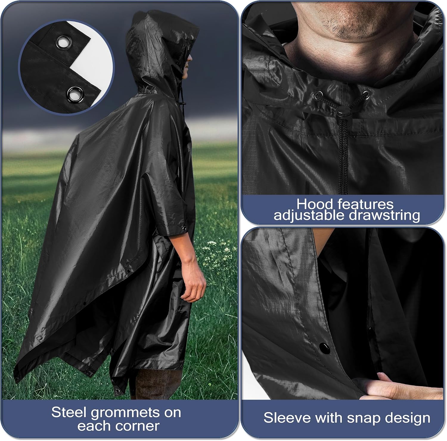 Detalle 1 de Sensong Poncho Pluie Imperméable 3-en-1 Capuche