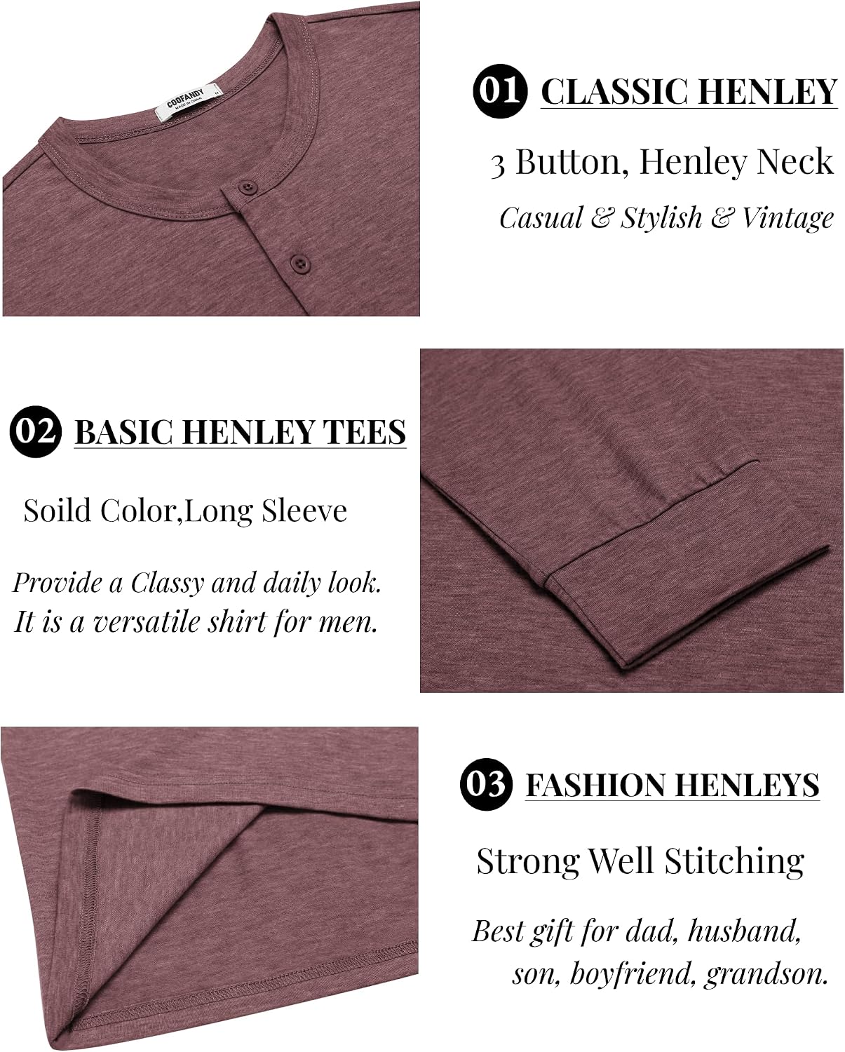 Thumbnail 5 de COOFANDY Men's Long-Sleeve Henley Shirt