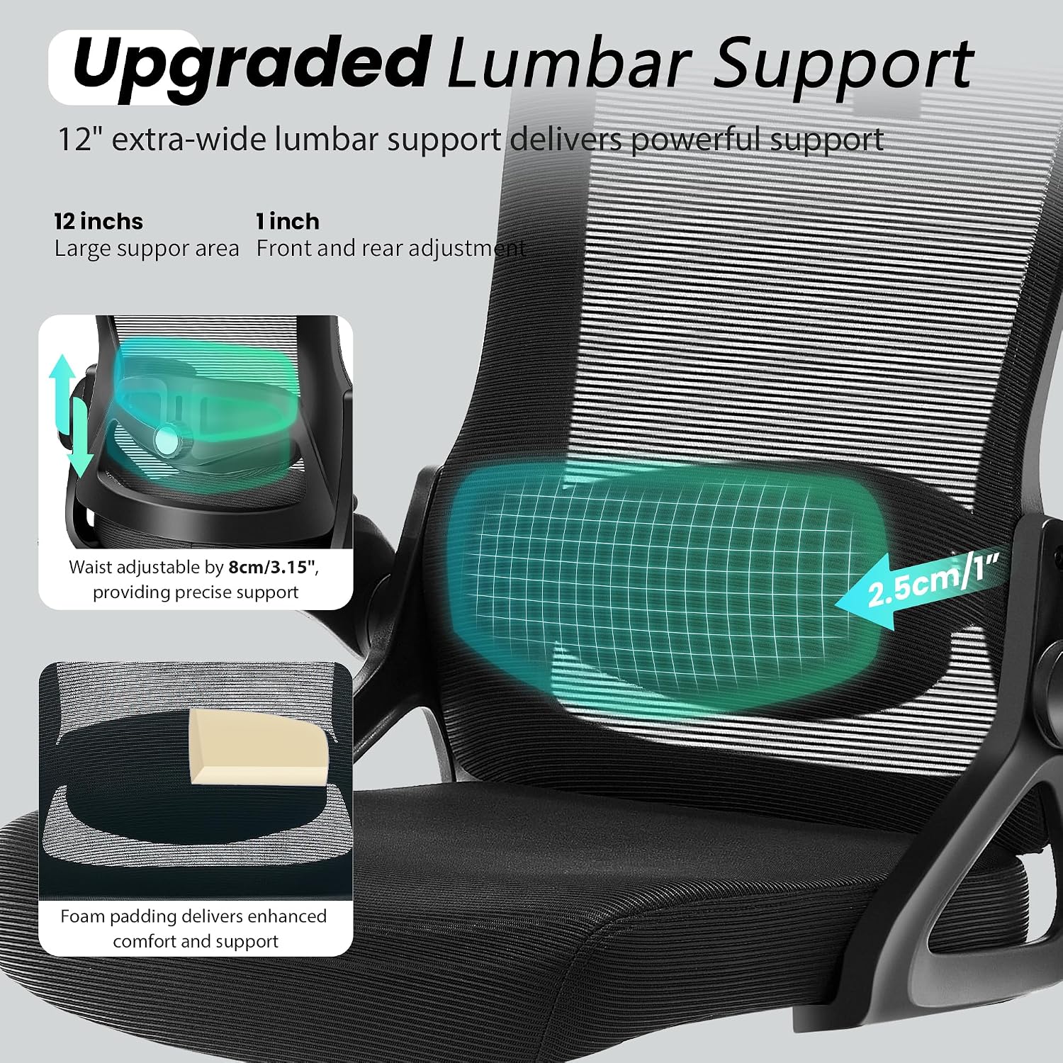 Thumbnail 2 de Fizzin Ergonomic Office Chair (Black) with Adjustable Lumbar Support — Up to 400 lbs
