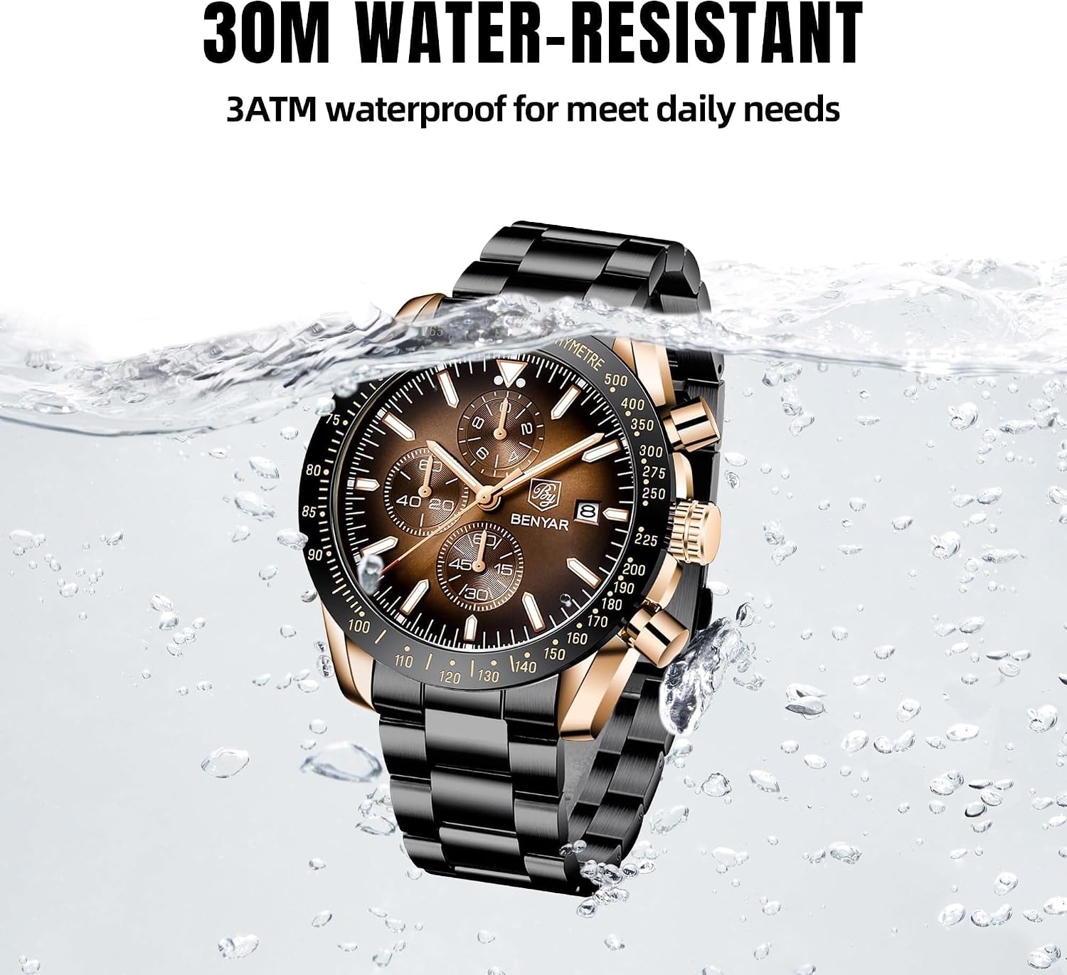 Thumbnail 4 de Benyar Herrenuhr mit Lederband 45 mm Chronograph