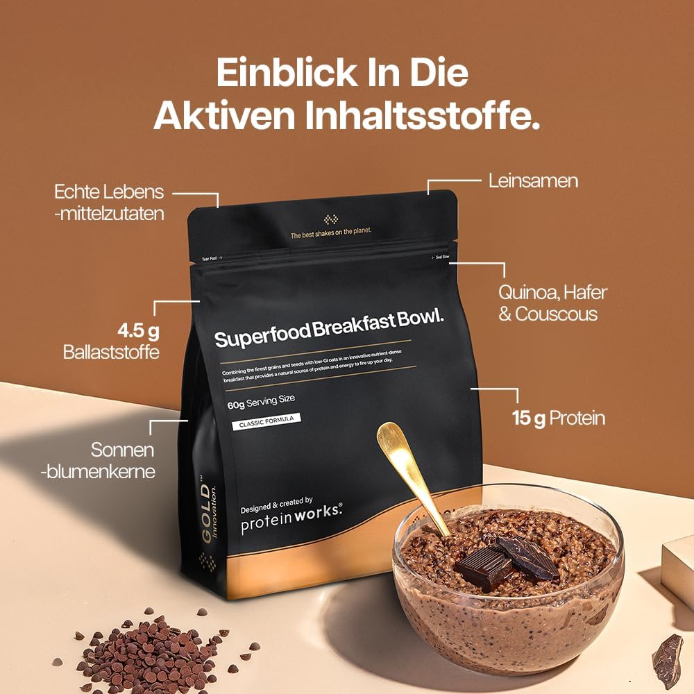 Detalle de Protein Works Superfood Frühstück GOLD – GOLD Innovation, nährstoffreiches Protein-Müsli (600 g, 10 Portionen) – Summer Berry Feast