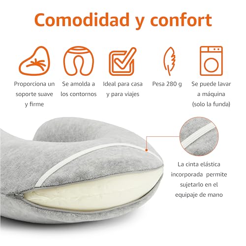 Detalle de Amazon Basics Semicircular Almohada para cuello de espuma viscoelástica (gris)