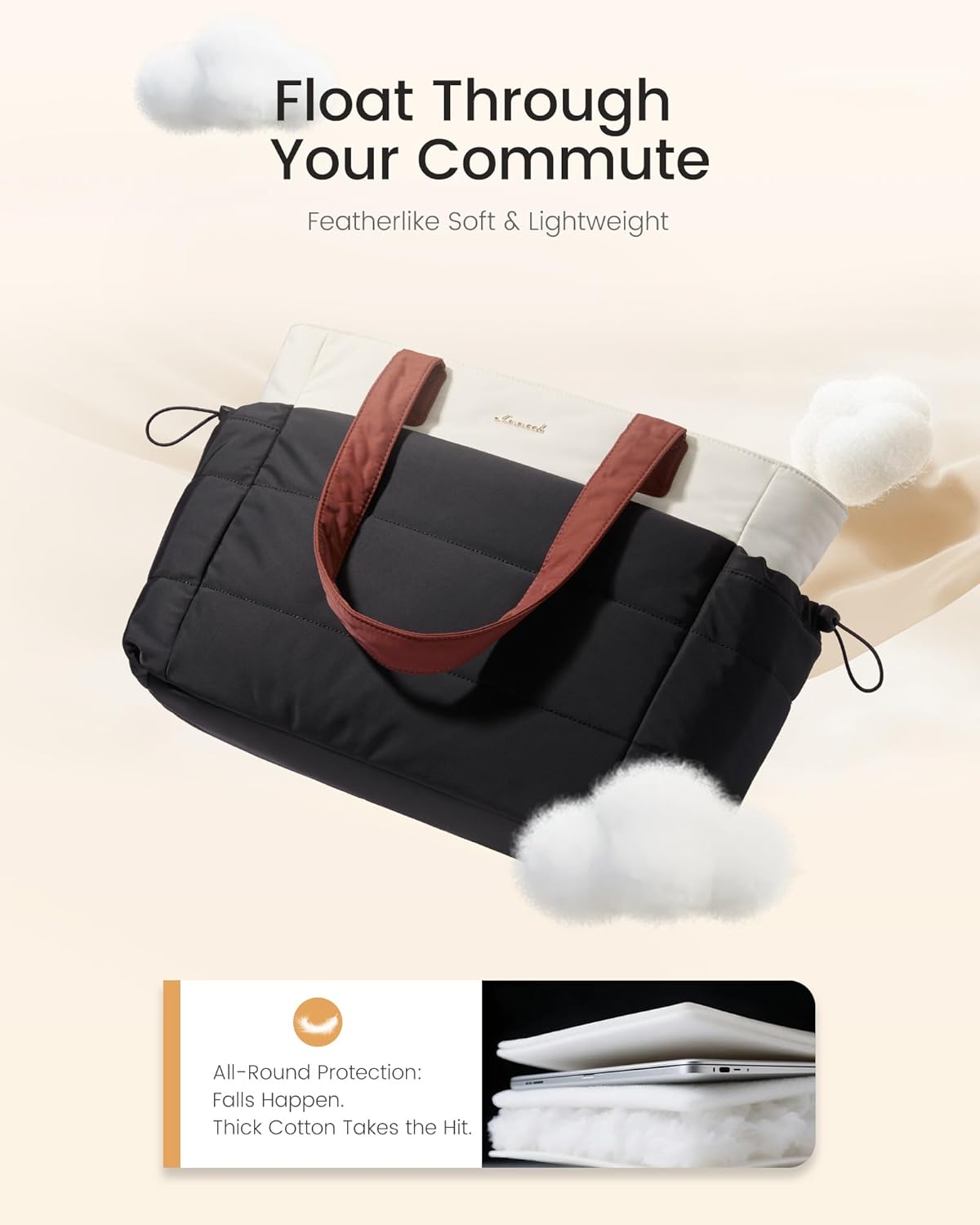 Thumbnail 4 de LOVEVOOK Women's Lightweight Puffer Tote Bag: Spacious 15.6" Laptop Compartment with Multiple Pockets