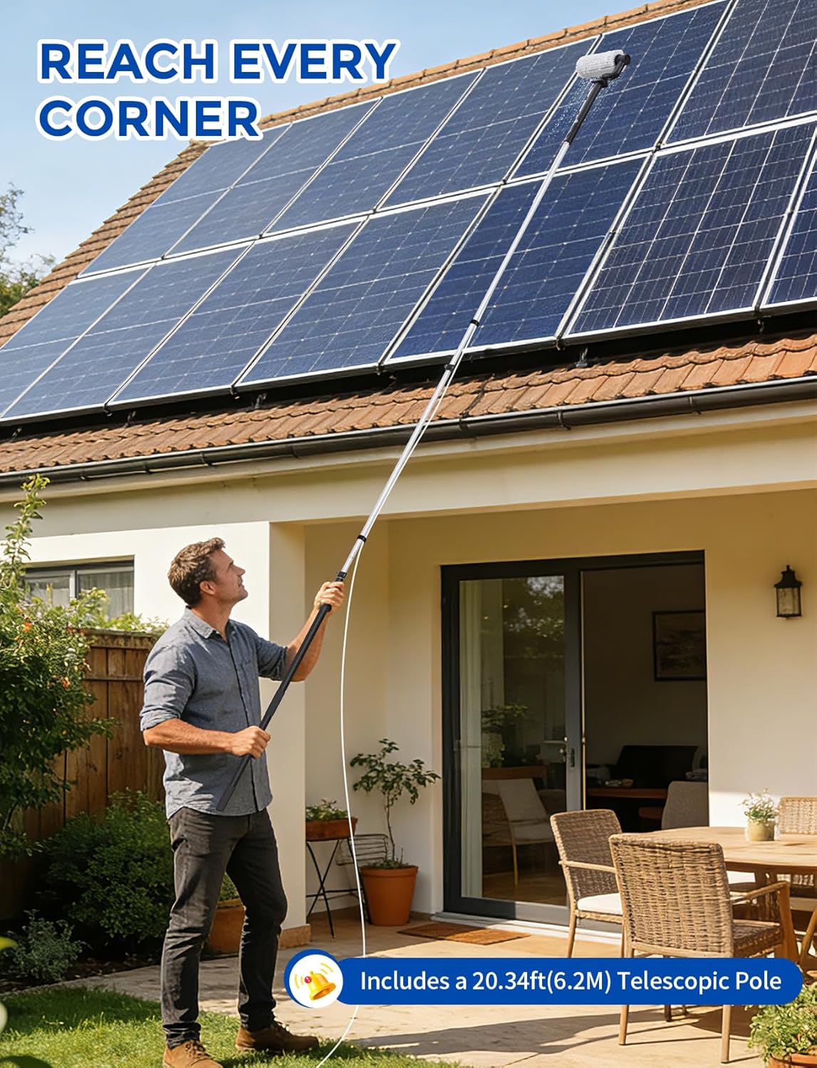 Detalle 2 de Electric Solar Panel Cleaning Brush and Pole Kit (6.2M) with Soap Dispenser & Telescopic Water Fed Pole