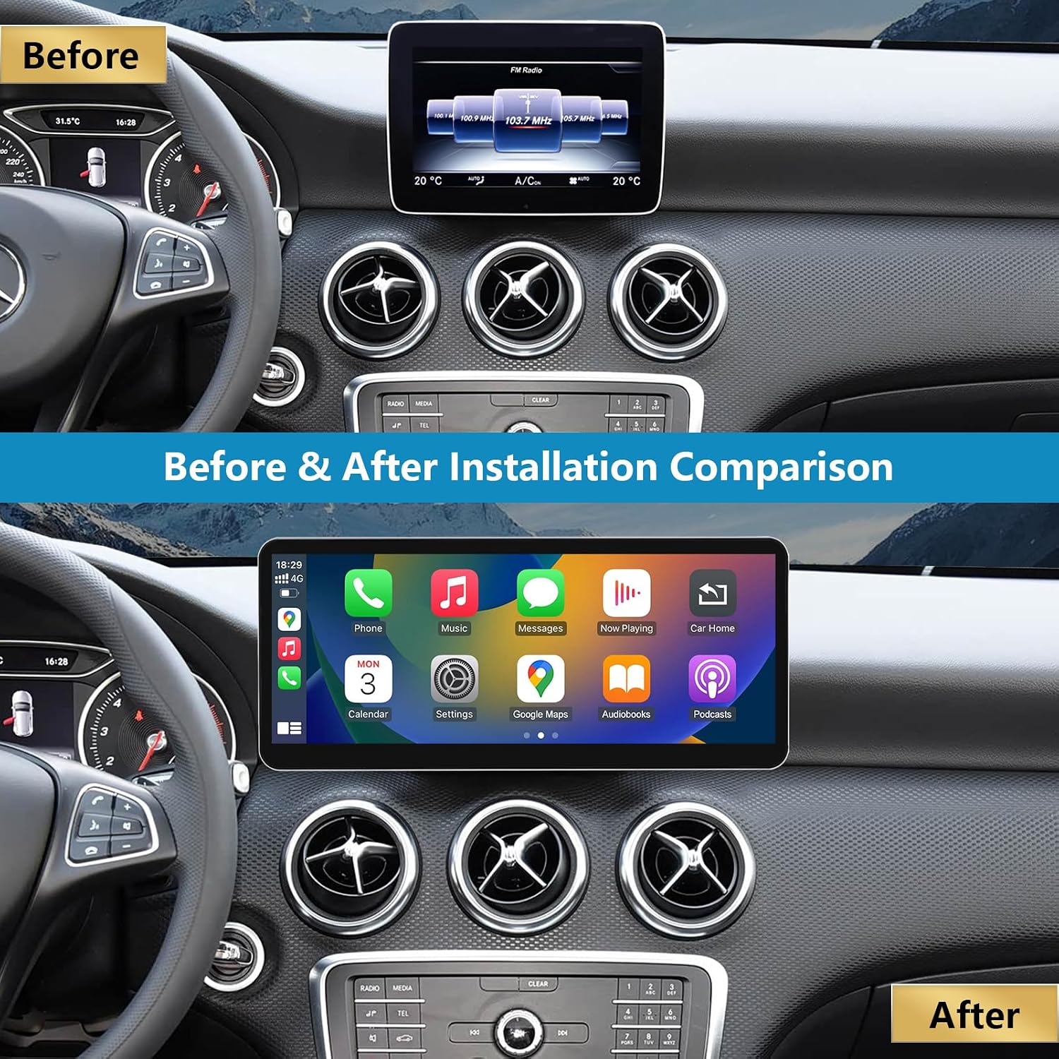 Detalle de Ninetom autoradio da 12,3 pollici per Mercedes Classe A/GLA/CLA (2016-2018) con CarPlay, Android Auto e GPS