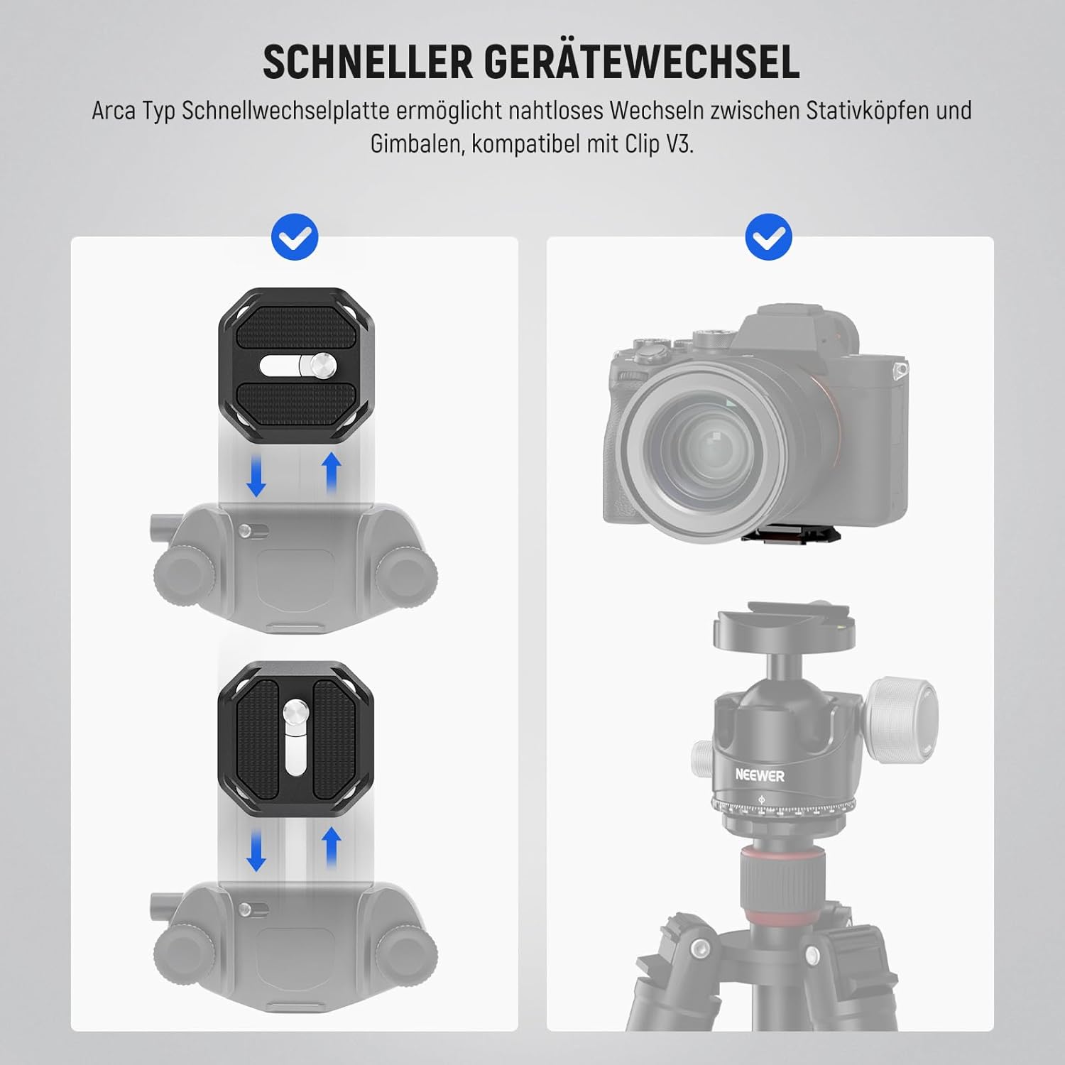 Thumbnail 5 de NEEWER GM34 Kamera Schnellwechselplatten-Set (QR) mit Arca-Swiss-Klemme, 1/4“ Gewinde und Sicherheitsverriegelung