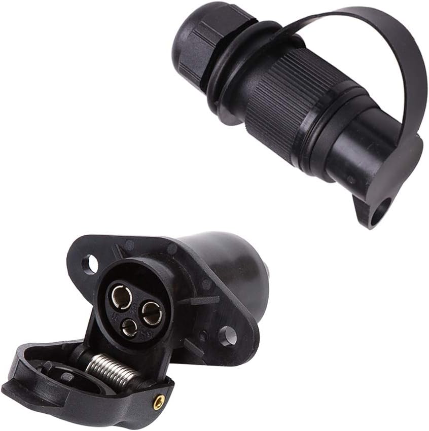 ETUKER 3 Pin Trailer Plug and Socket (12V) Waterproof Connector for Caravans, Trucks, Boats & Trailers