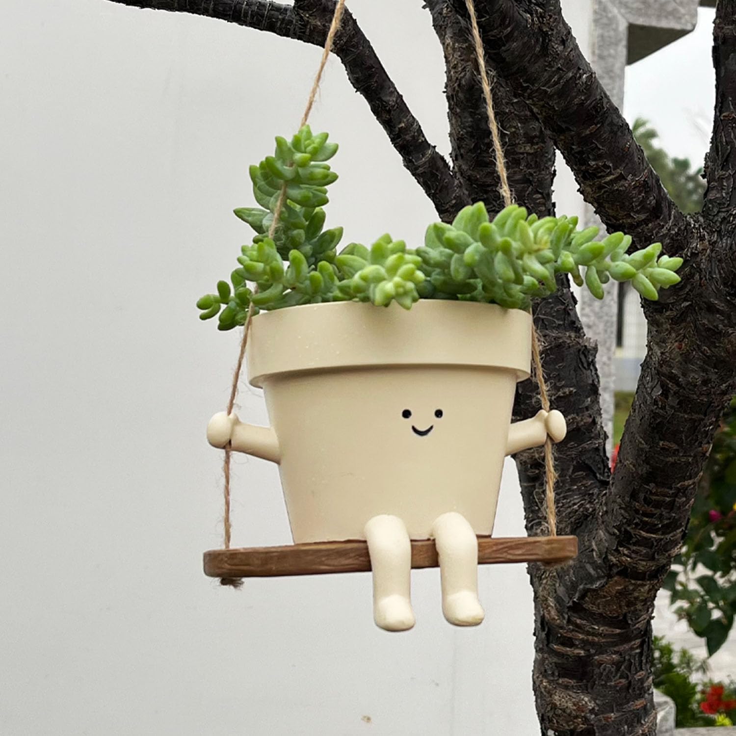 Thumbnail 6 de Hanging Planter Swing Face Plant Pot – Cute Resin Head Planter with Drainage Hole (Indoor & Outdoor)