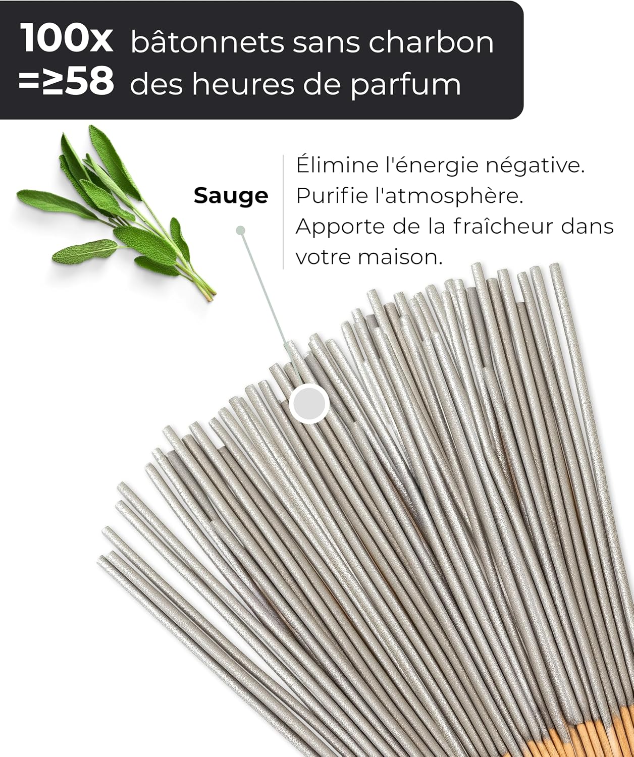 Detalle de Encens Sauge Blanche 100 bâtons pour purification 🕯