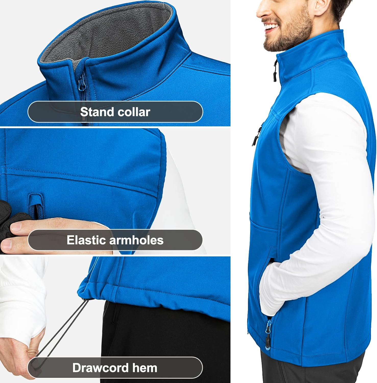 Thumbnail 5 de 33,000ft Mens Softshell Gilet: Windproof, Fleece-L lined Outerwear Vest with 7 Pockets