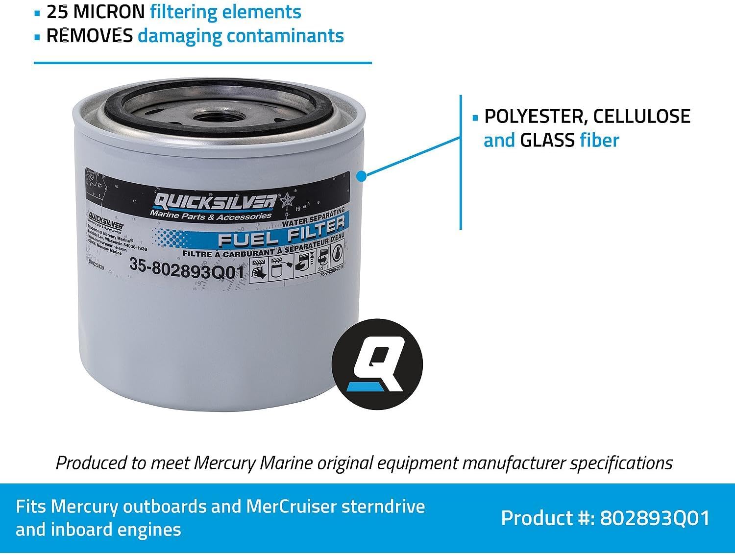 Thumbnail 3 de Quicksilver 802893Q01 Water Separating Fuel Filter for Mercury/Mariner & MerCruiser Engines