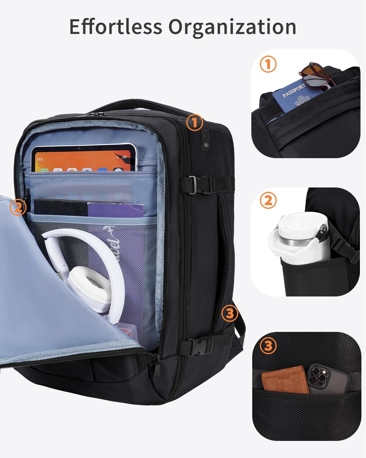 Detalle de ECOHUB Easyjet Cabin Bag 45x36x20: 30L Underseat Backpack, 100% Recycled, Waterproof