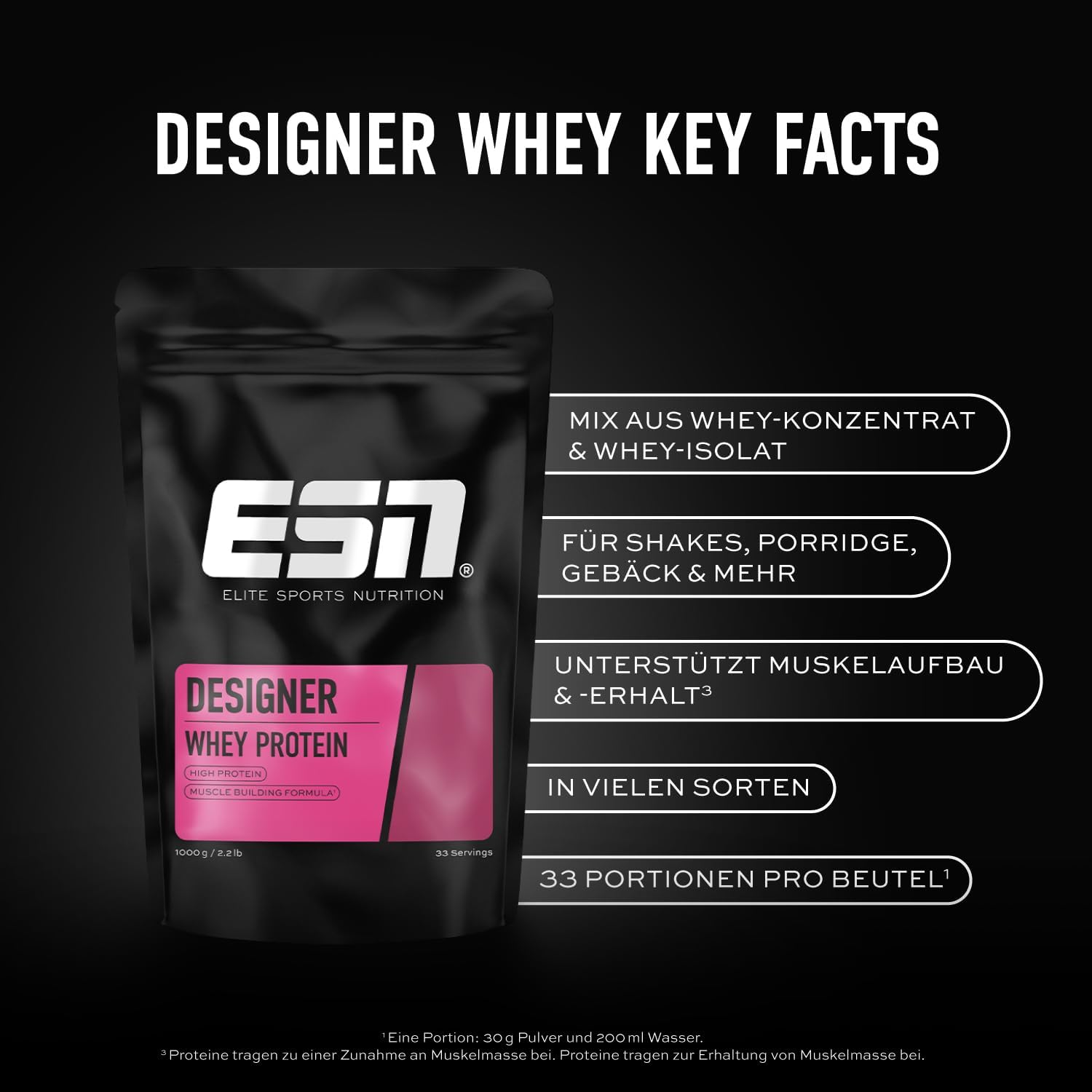 Detalle 2 de ESN Designer Whey Protein Pulver Vanilla 1 kg – Vielseitiges Molkenprotein