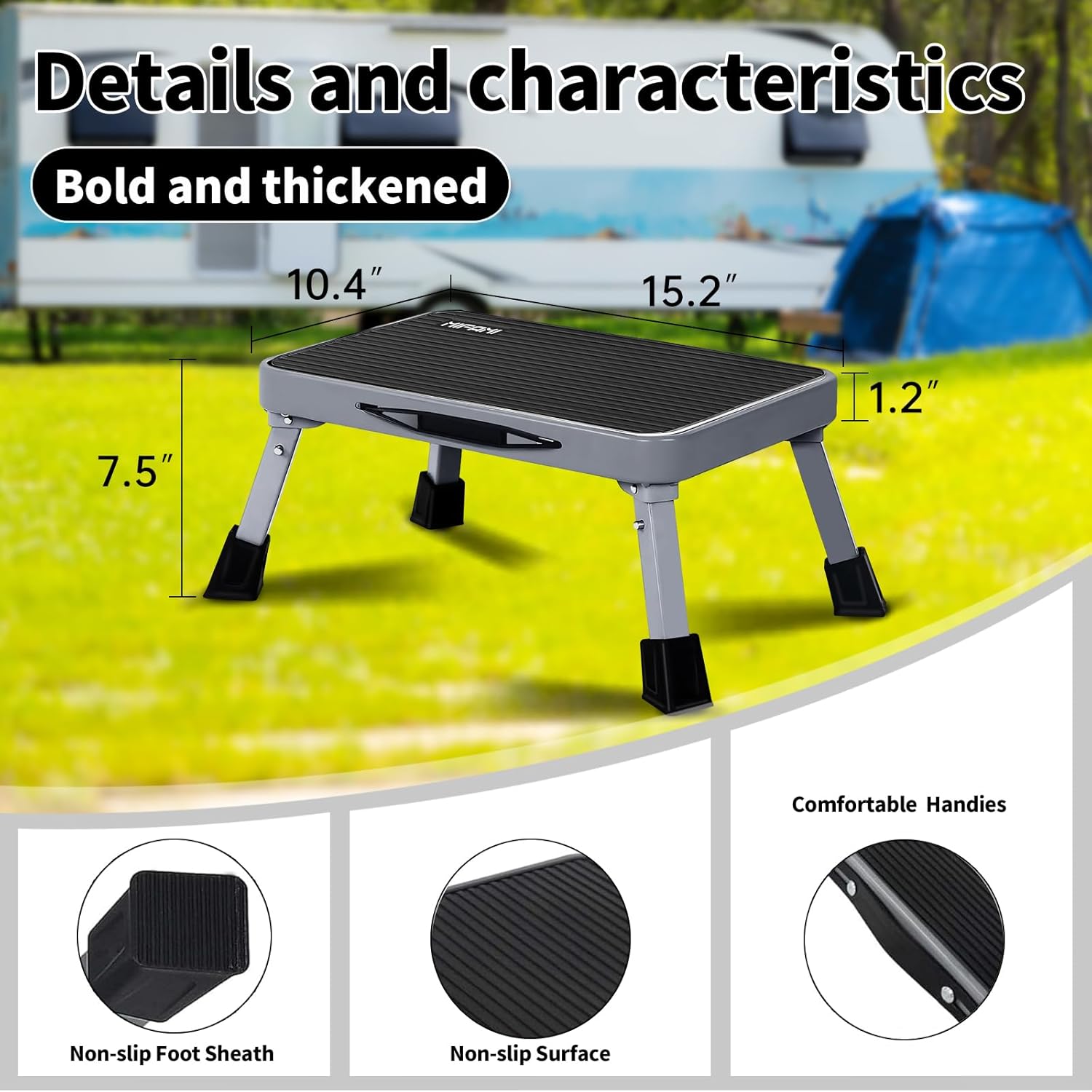 Thumbnail 2 de RV Step Stool Foldable 1-Step Ladder: Sturdy Metal, Non-Slip, Up to 500 lb