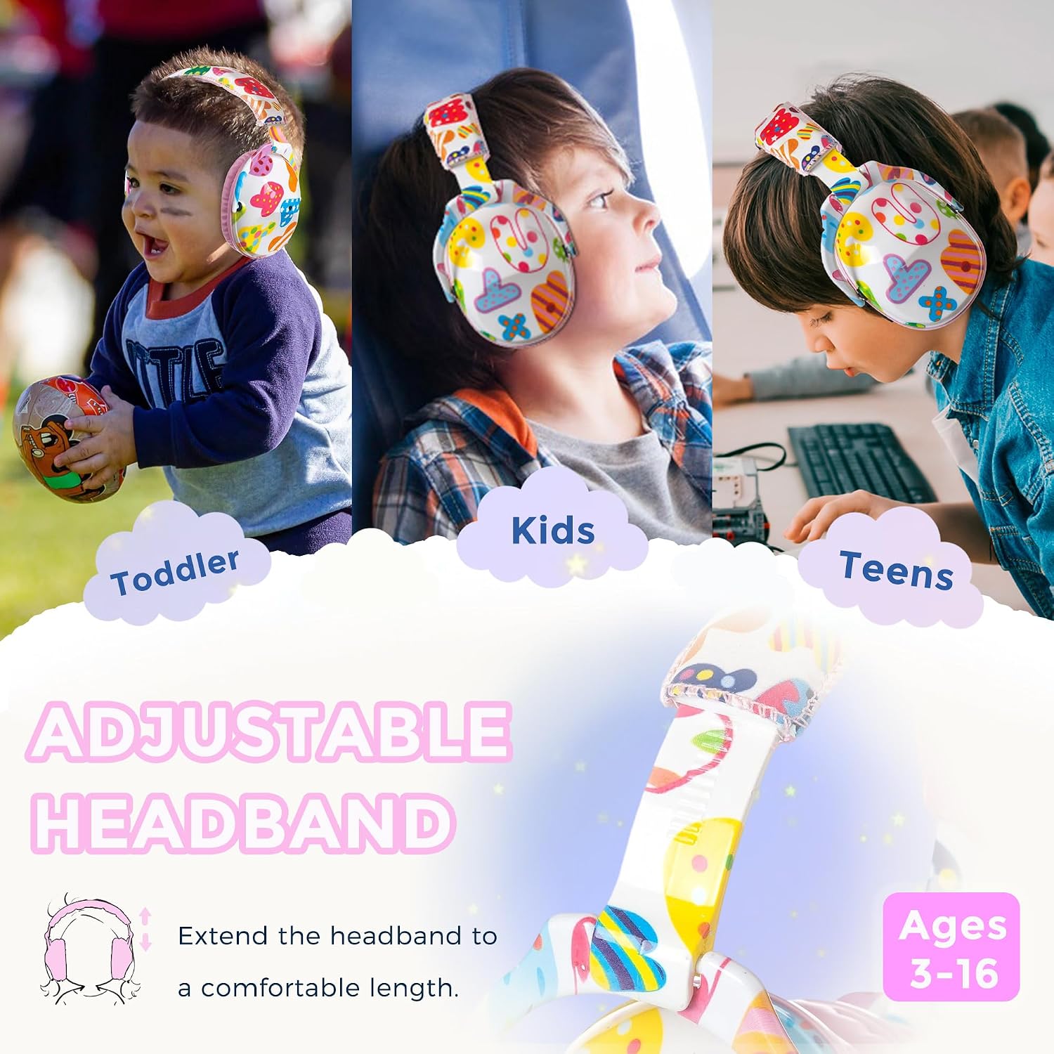 Detalle de PROTEAR Kids Ear Defenders: Hearing Protection for Toddlers, Kids and Teens (Pink Band)