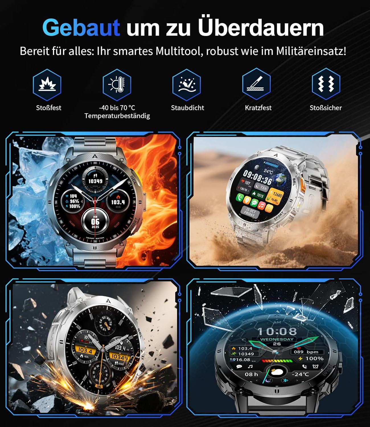 Thumbnail 1 de Montre Connectée Homme avec Torche LED et Écran AMOLED 1,62'' – 119 modes sportifs