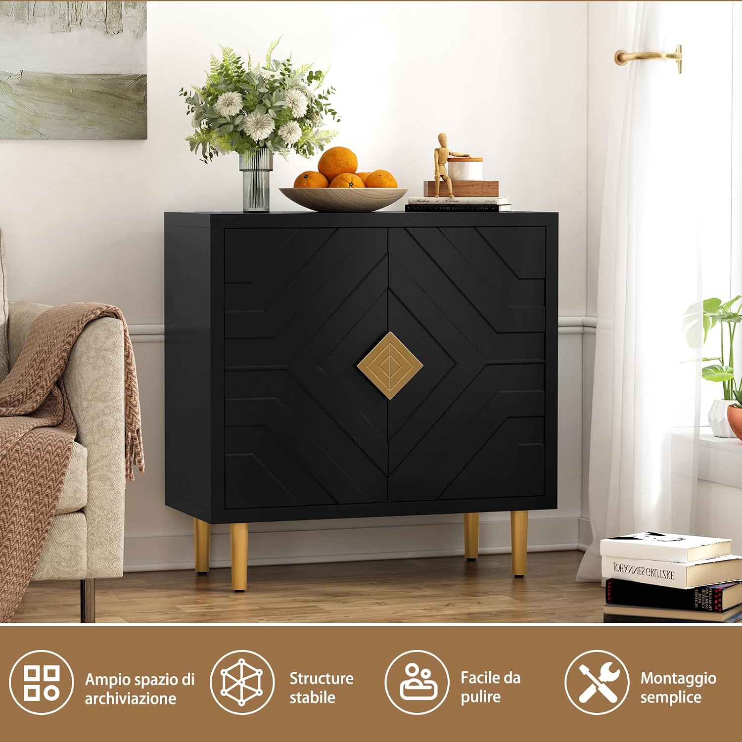 Thumbnail 3 de HOLTICO Credenza Moderna con 2 Ante: design geometrico, struttura robusta e versatilità per ogni ambiente