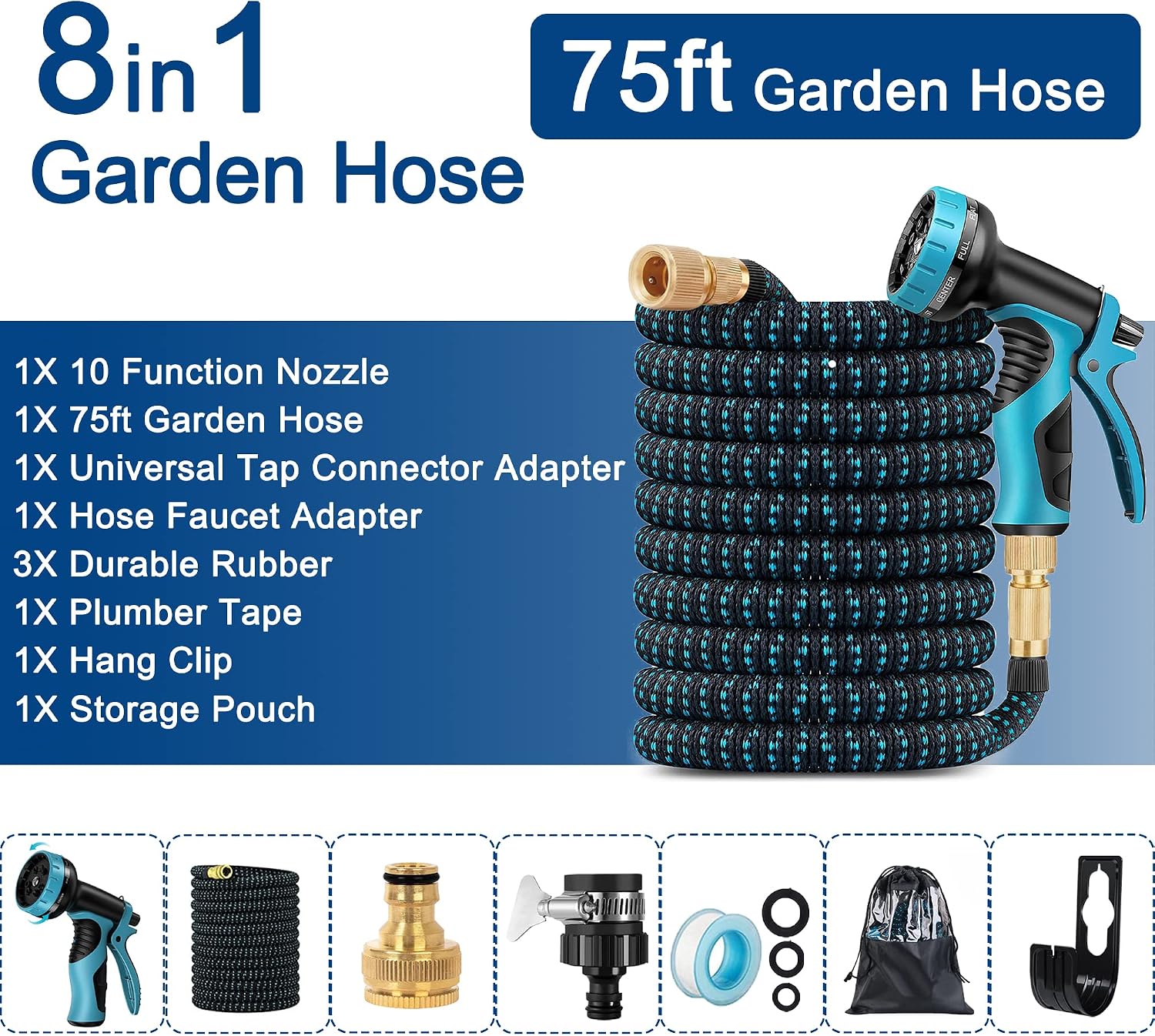 Detalle 2 de ZhiheHui 75FT Retractable Garden Hose with 10-Pattern Nozzle – Blue