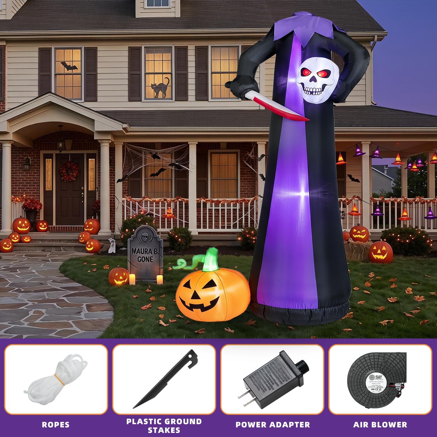 Detalle 1 de Kendane CA-116 10-Foot Halloween Grim Reaper Inflatable with Red LED Lights