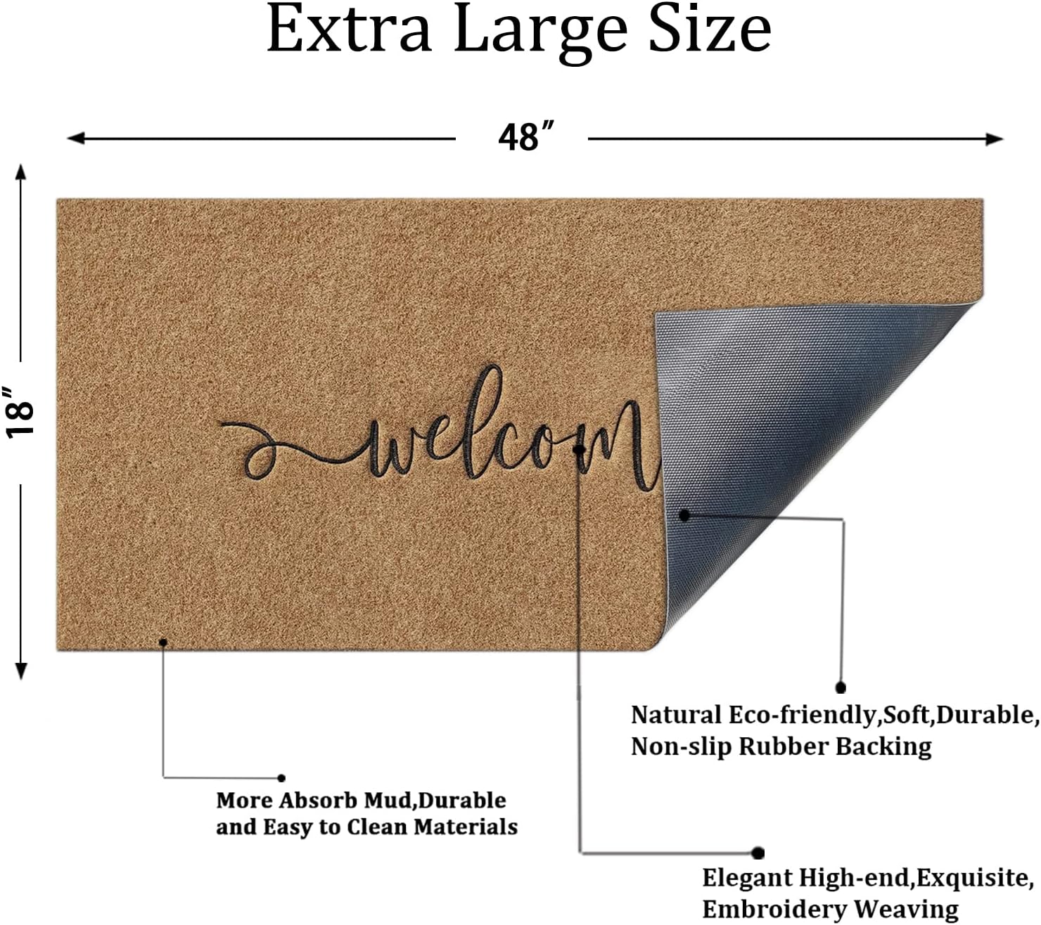 Detalle de AAZZKANG 18 x 48-Inch Welcome Mat with Polypropylene Surface and Rubber Backing