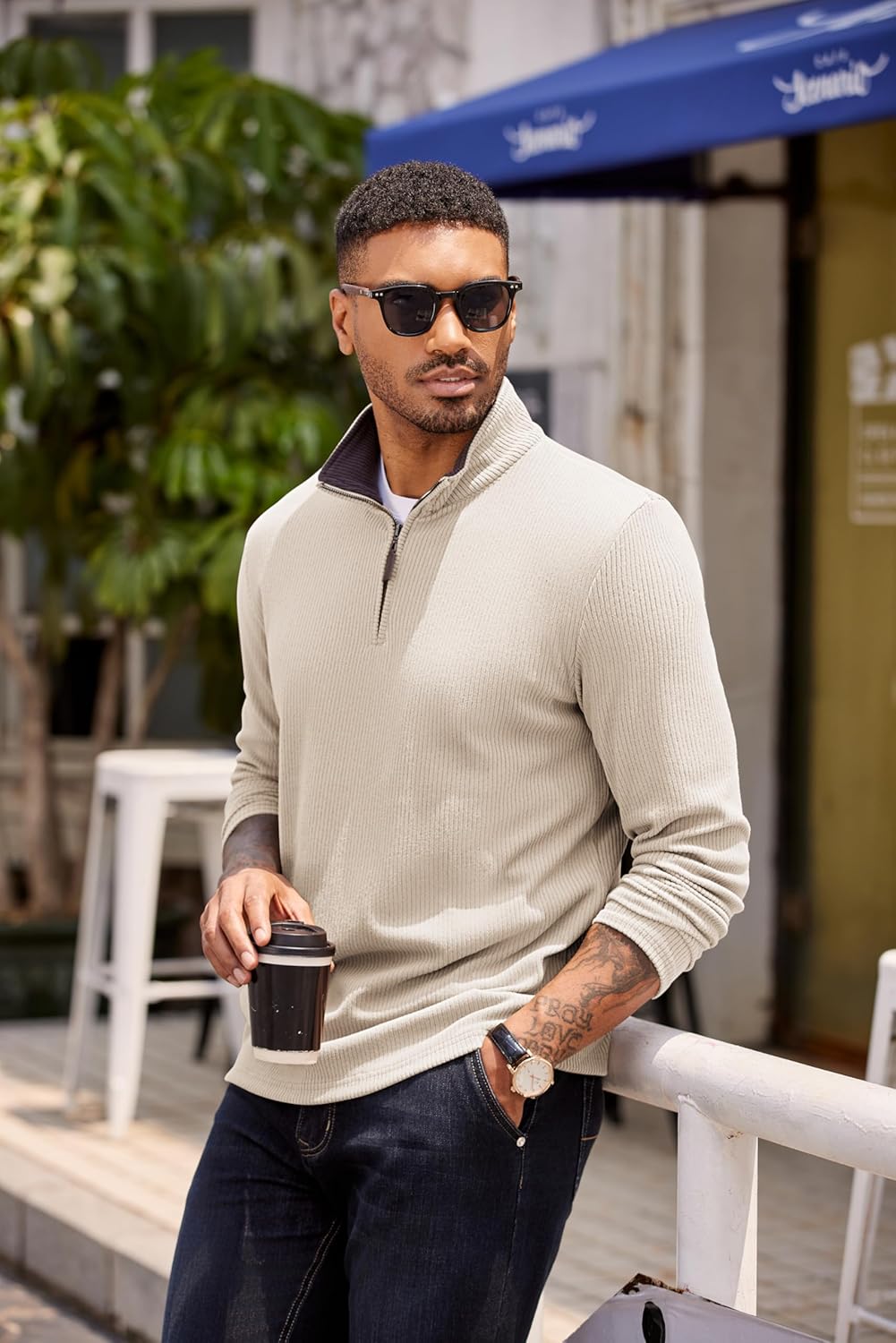 Thumbnail 1 de COOFANDY Quarter Zip Sweater 1/4 Zip