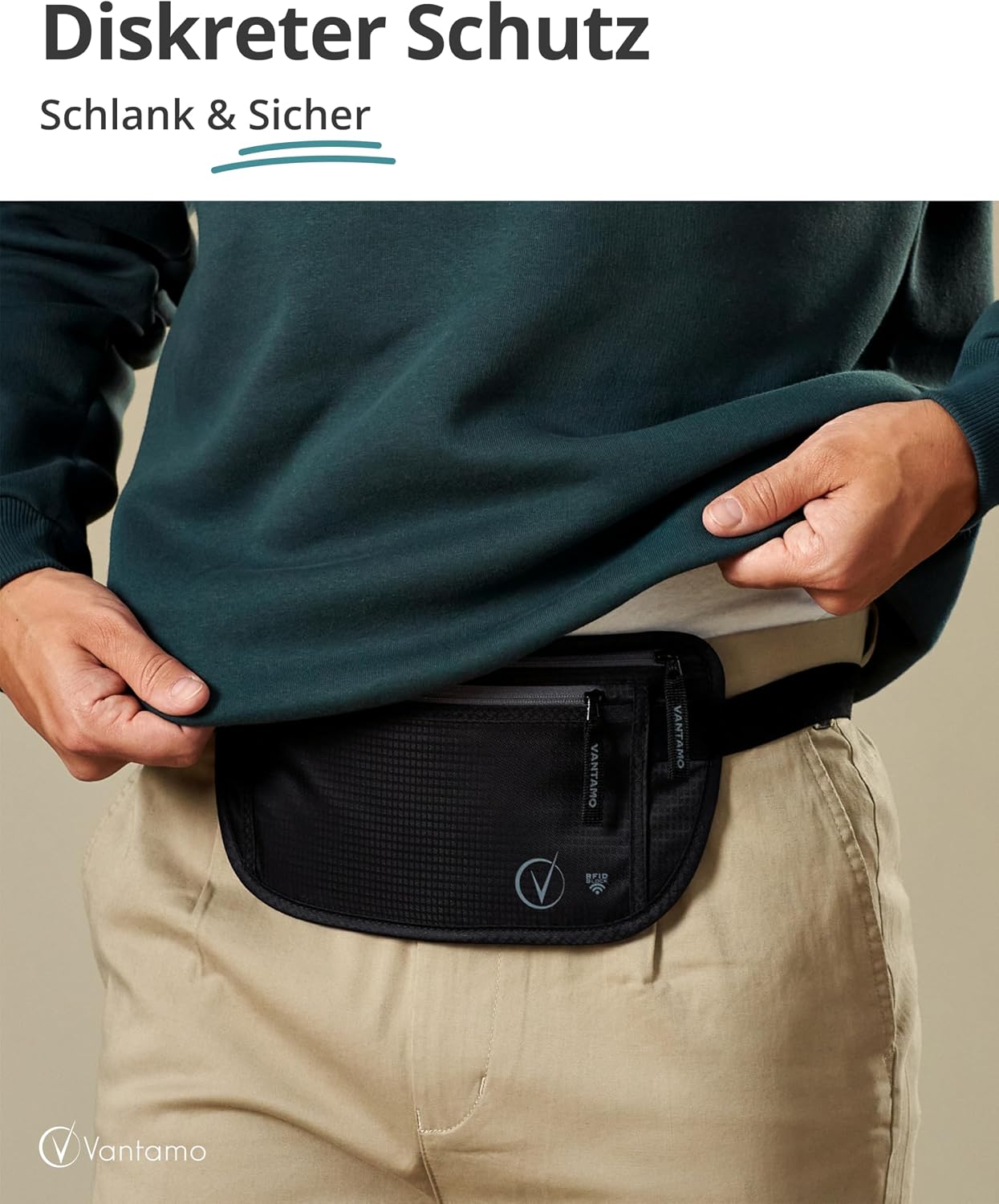 Detalle 2 de Vantamo Bauchtasche mit RFID, 2 Fächer