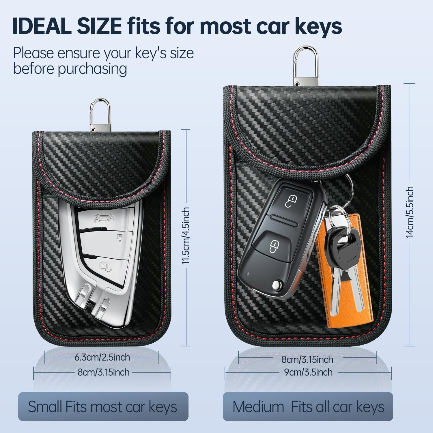 Detalle 2 de caslord Keyless Go Schutzhülle für Autoschlüssel (2 Stück) mit RFID-Blocker in Kohlefaser-Optik
