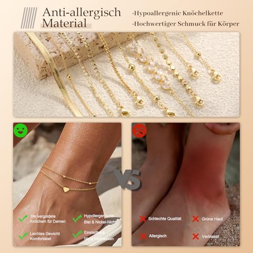Detalle de ZOERAY Fußkettchen für Damen Gold & Silber – Verstellbar, wasserdicht und vielseitig