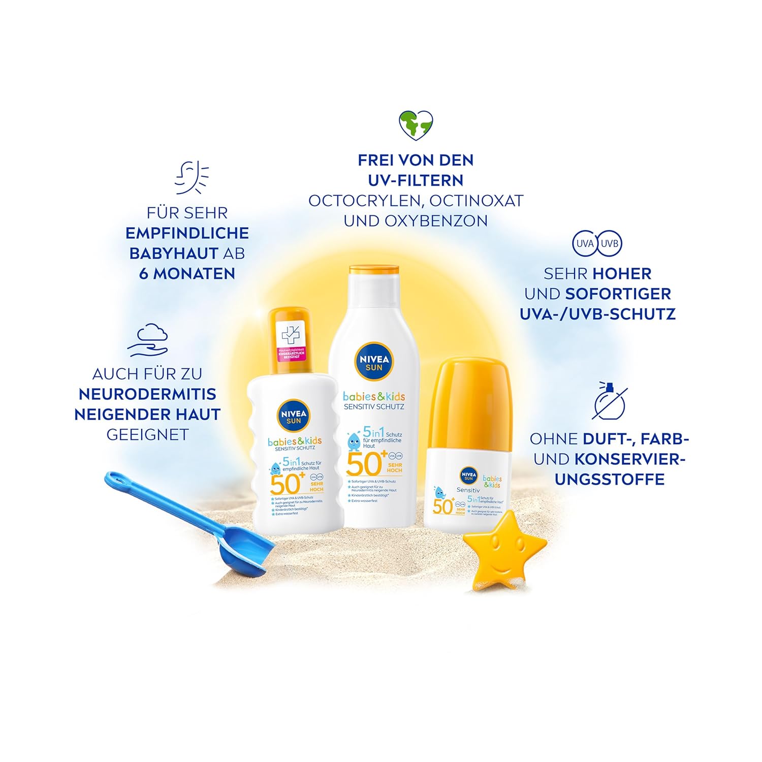 Thumbnail 1 de NIVEA SUN Babies & Kids Sensitiv Schutz 5in1 LSF 50+ extra wasserfestes Sonnenspray (200 ml, duftfrei)